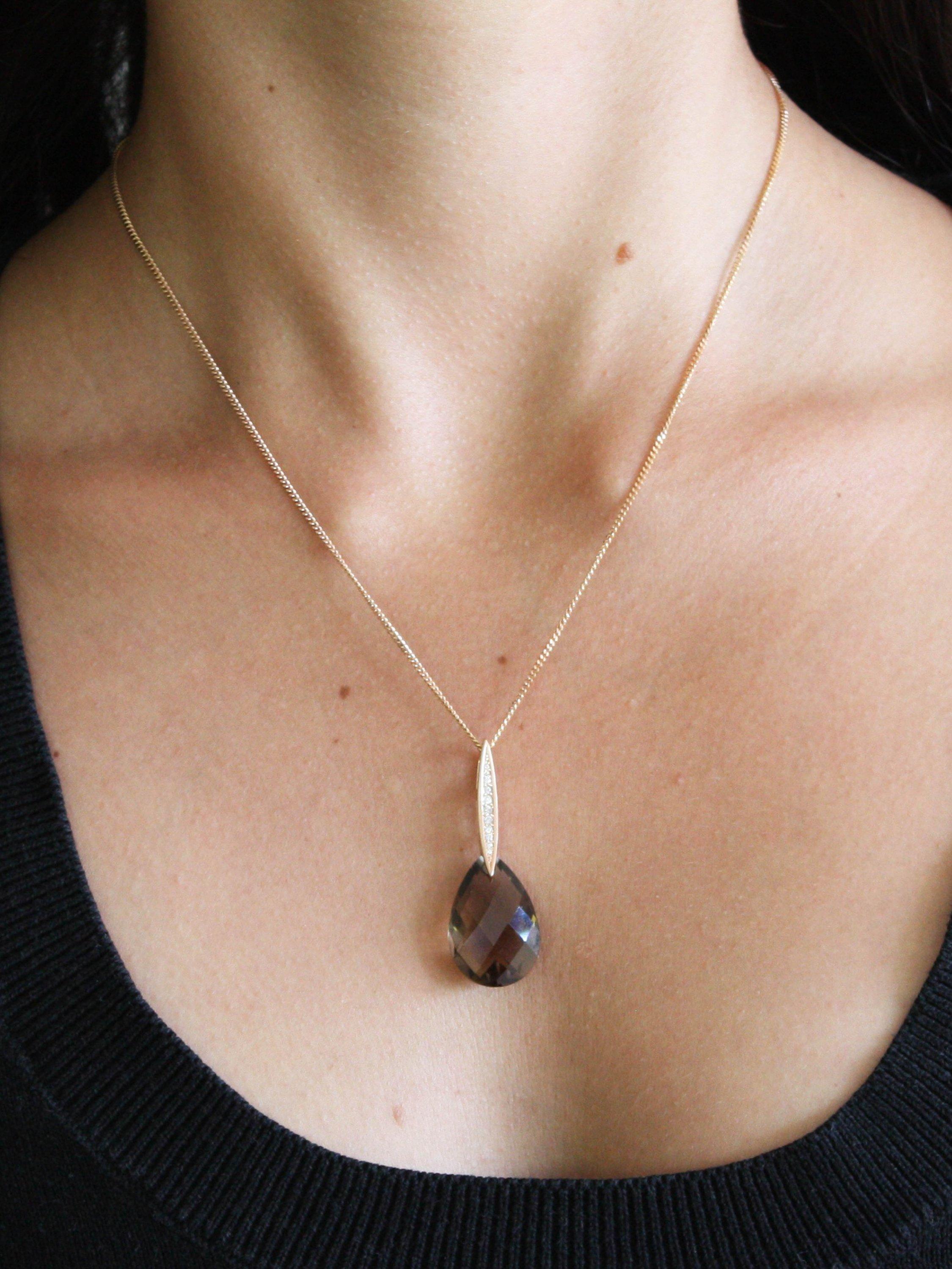Product image 5 of 5, which shows Pre-loved 9ct Rose Gold Pear Shaped Smoky Quartz Diamond Loop Pendant