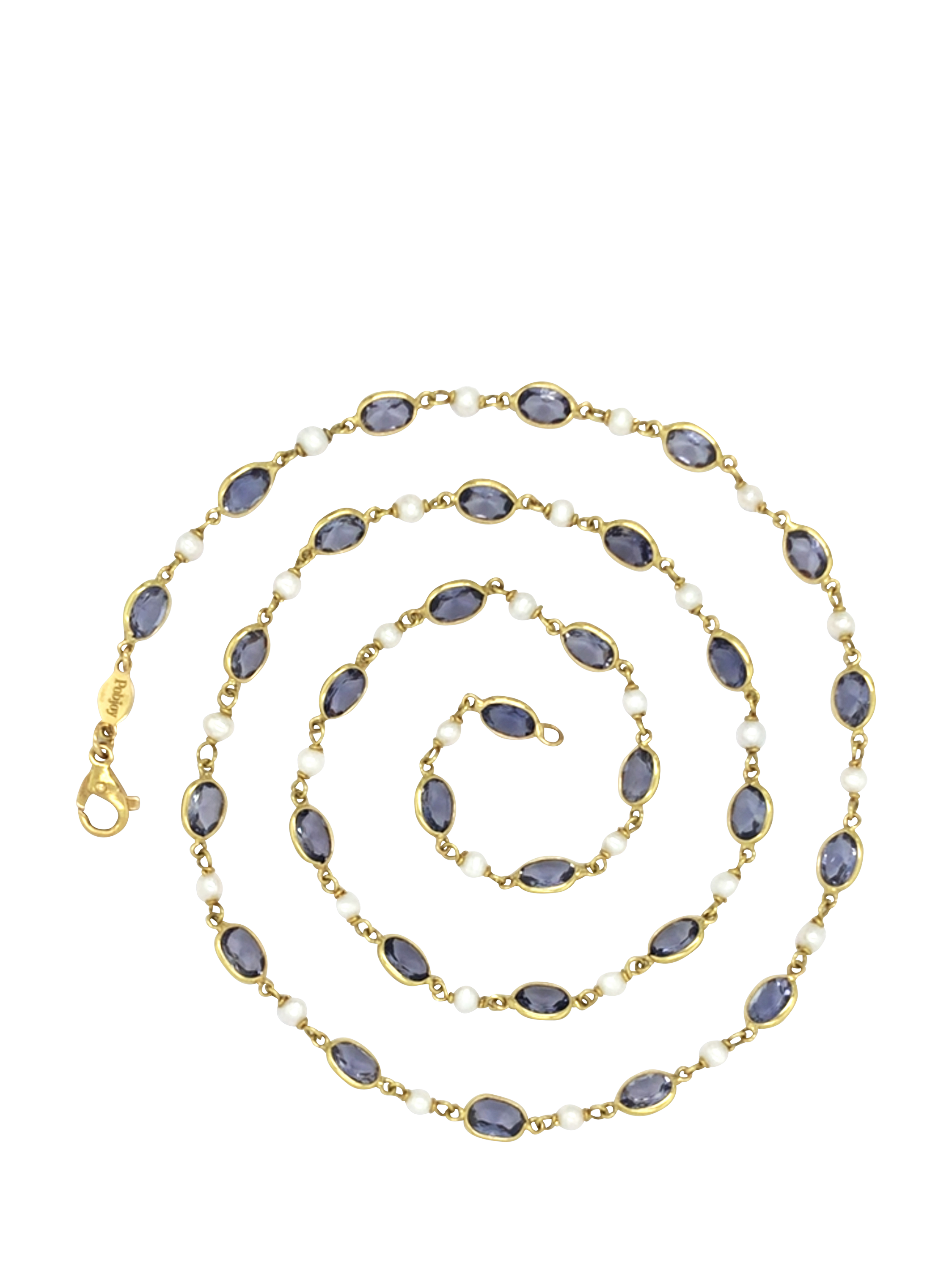 Product image 1 of 5, which shows Pre-loved 18ct Yellow Gold Iolite and Cultured Pearl Stone Necklace