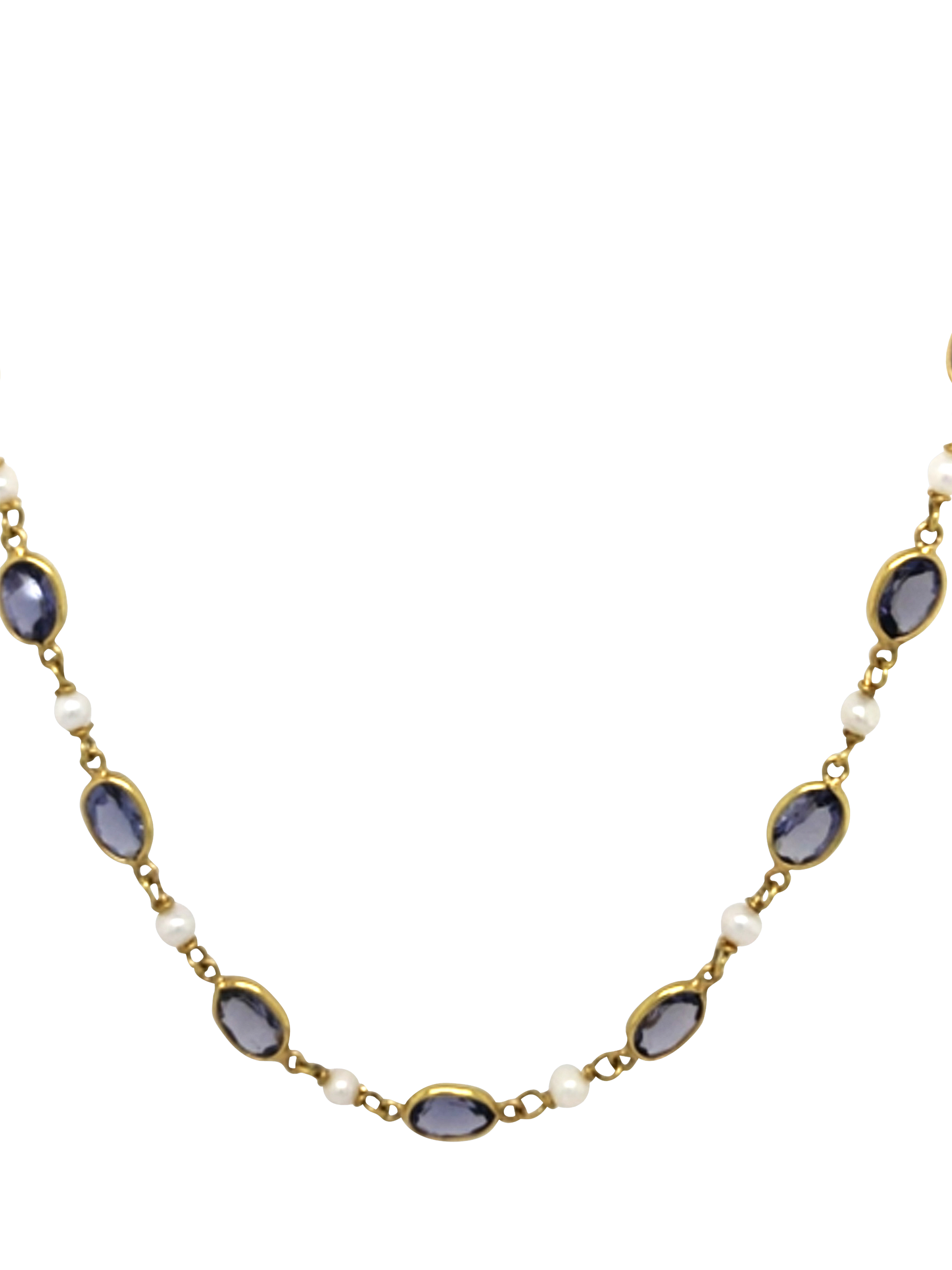 Product image 2 of 5, which shows Pre-loved 18ct Yellow Gold Iolite and Cultured Pearl Stone Necklace