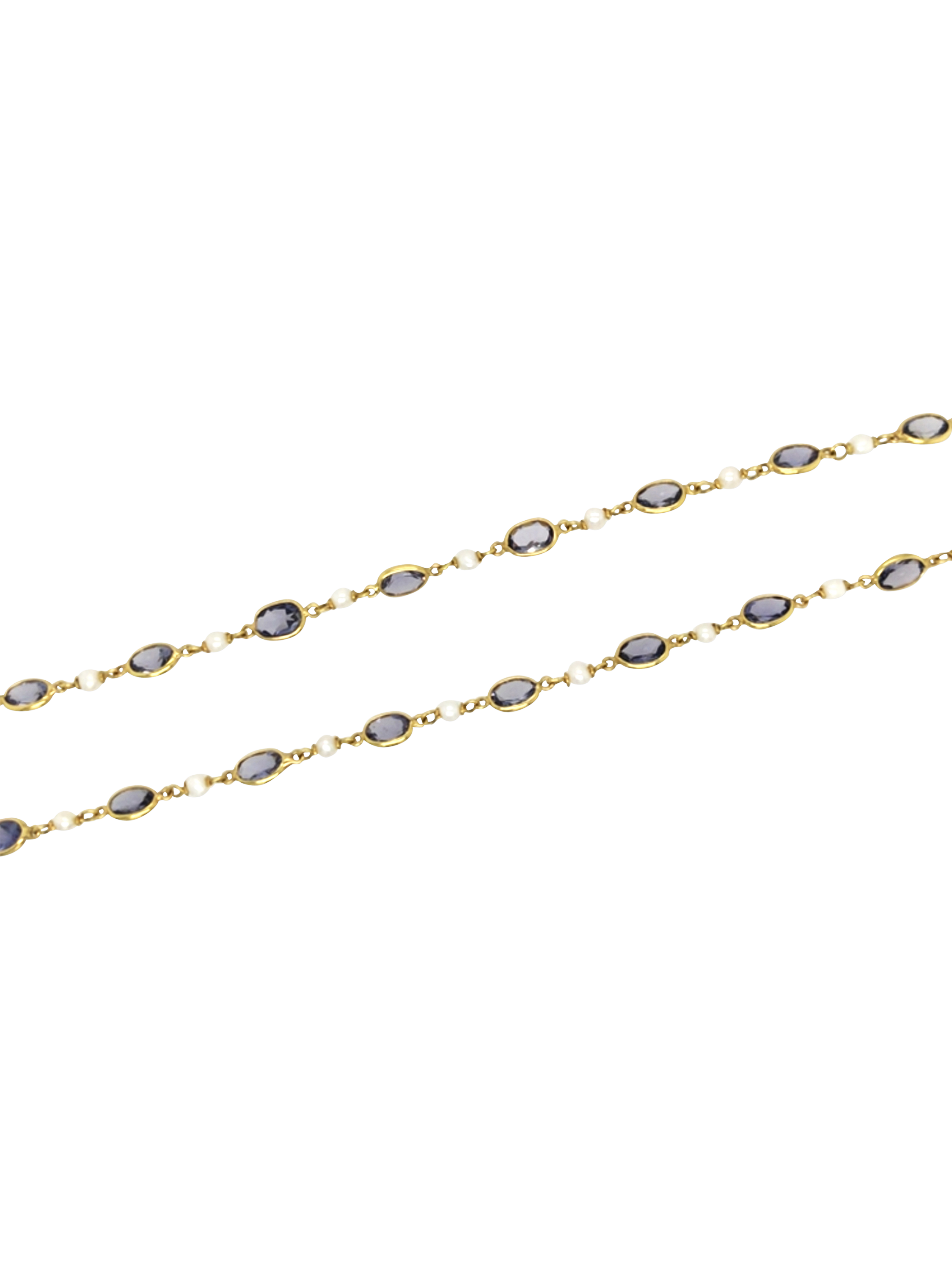 Product image 3 of 5, which shows Pre-loved 18ct Yellow Gold Iolite and Cultured Pearl Stone Necklace