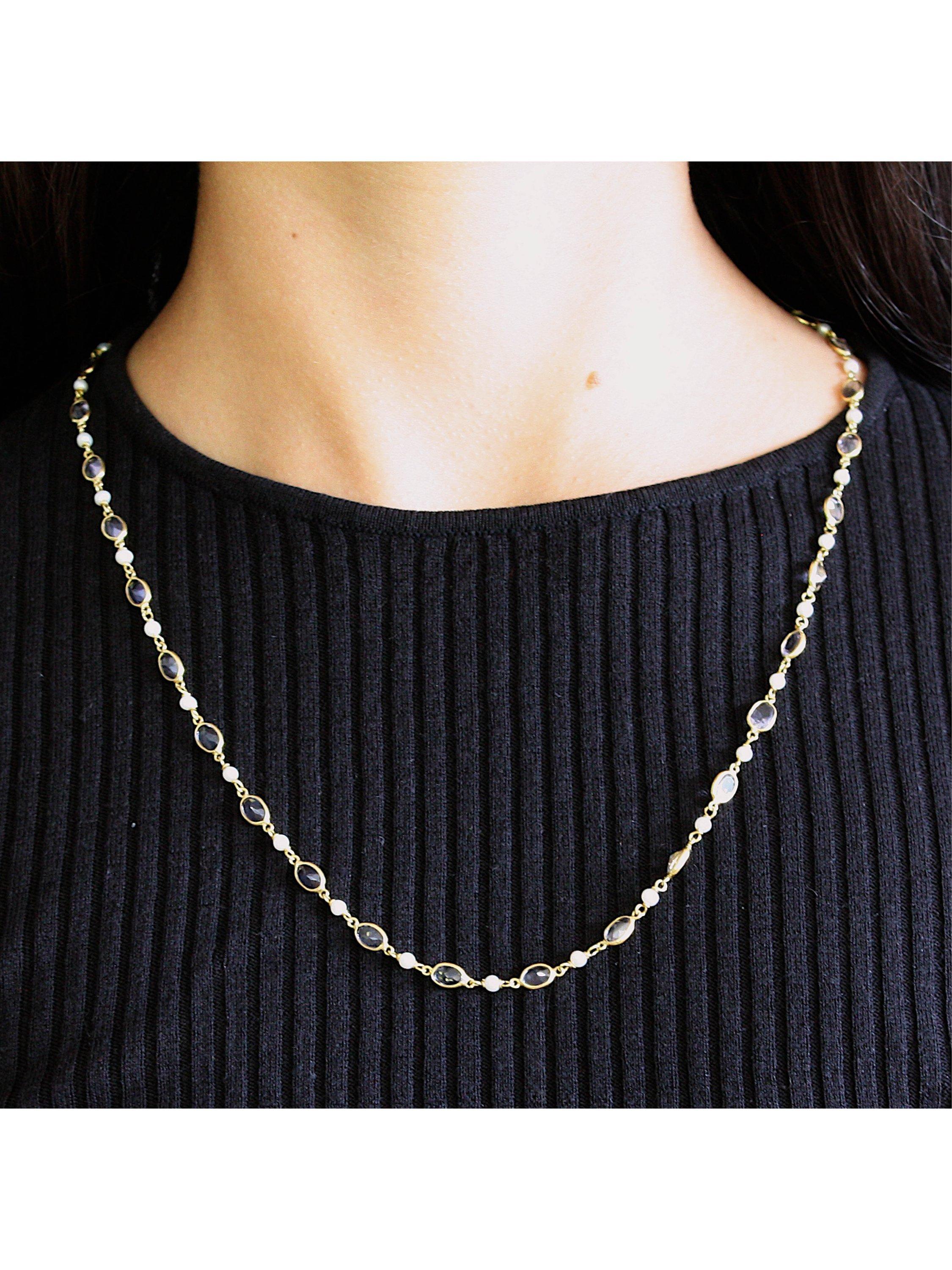 Product image 5 of 5, which shows Pre-loved 18ct Yellow Gold Iolite and Cultured Pearl Stone Necklace