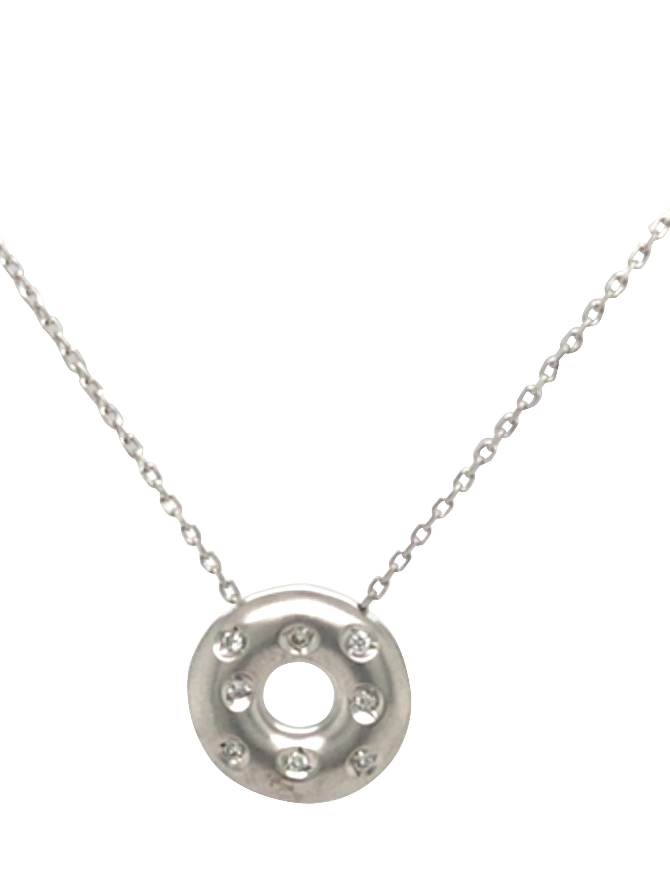 Product image 1 of 5, which shows Pre-loved 18ct White Gold 8-Stone Diamond Doughnut Pendant