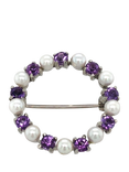 Pre-loved 9ct White Gold 18-Stone Alternate Cultured Pearl and Amethyst Circle Brooch