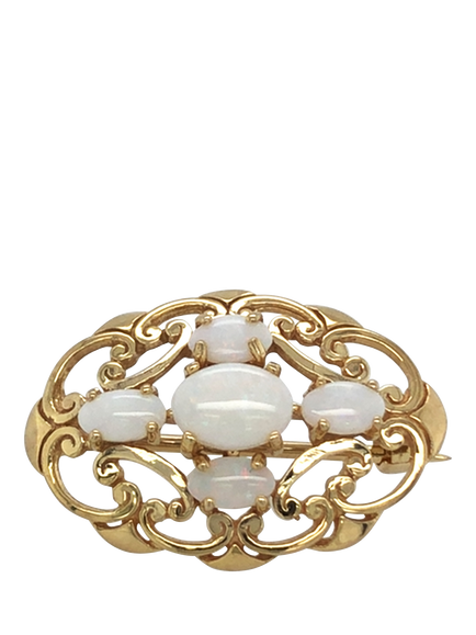 Pre-loved 9ct Yellow Gold Fancy Oval 5-Stone Opal Brooch, Circa 1987, Yellow Gold