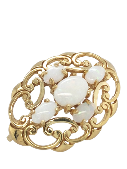 Pre-loved 9ct Yellow Gold Fancy Oval 5-Stone Opal Brooch, Circa 1987 - view 2, Yellow Gold