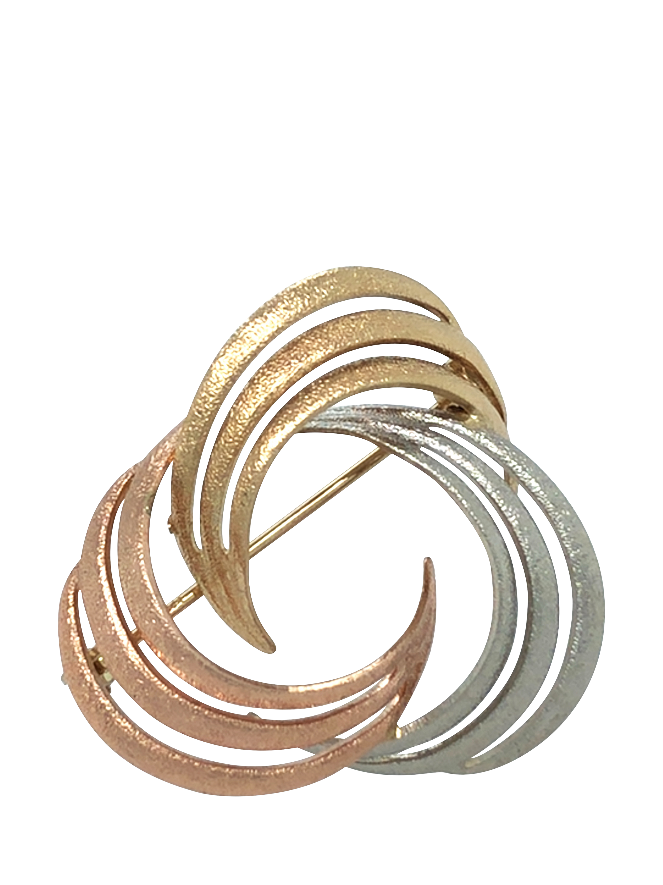 Product image 1 of 3, which shows Pre-loved 9ct Yellow, Rose and White Gold Twirl Brooch, Circa 1988