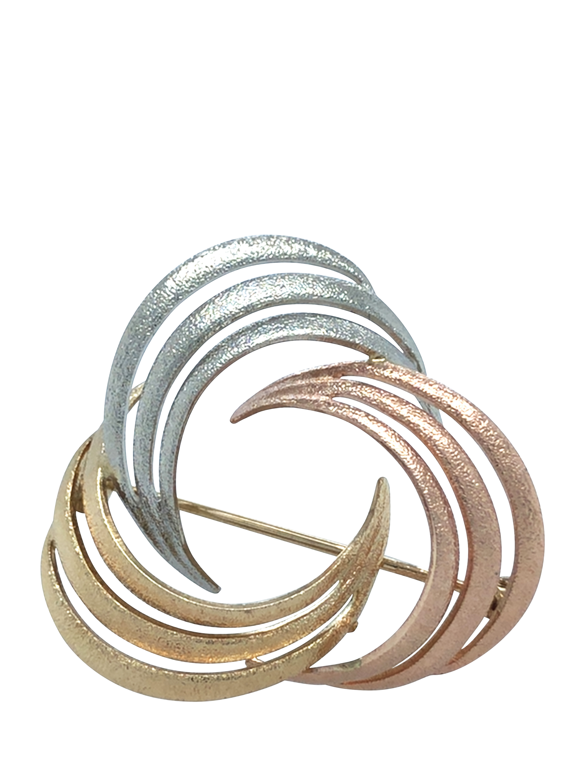 Product image 2 of 3, which shows Pre-loved 9ct Yellow, Rose and White Gold Twirl Brooch, Circa 1988