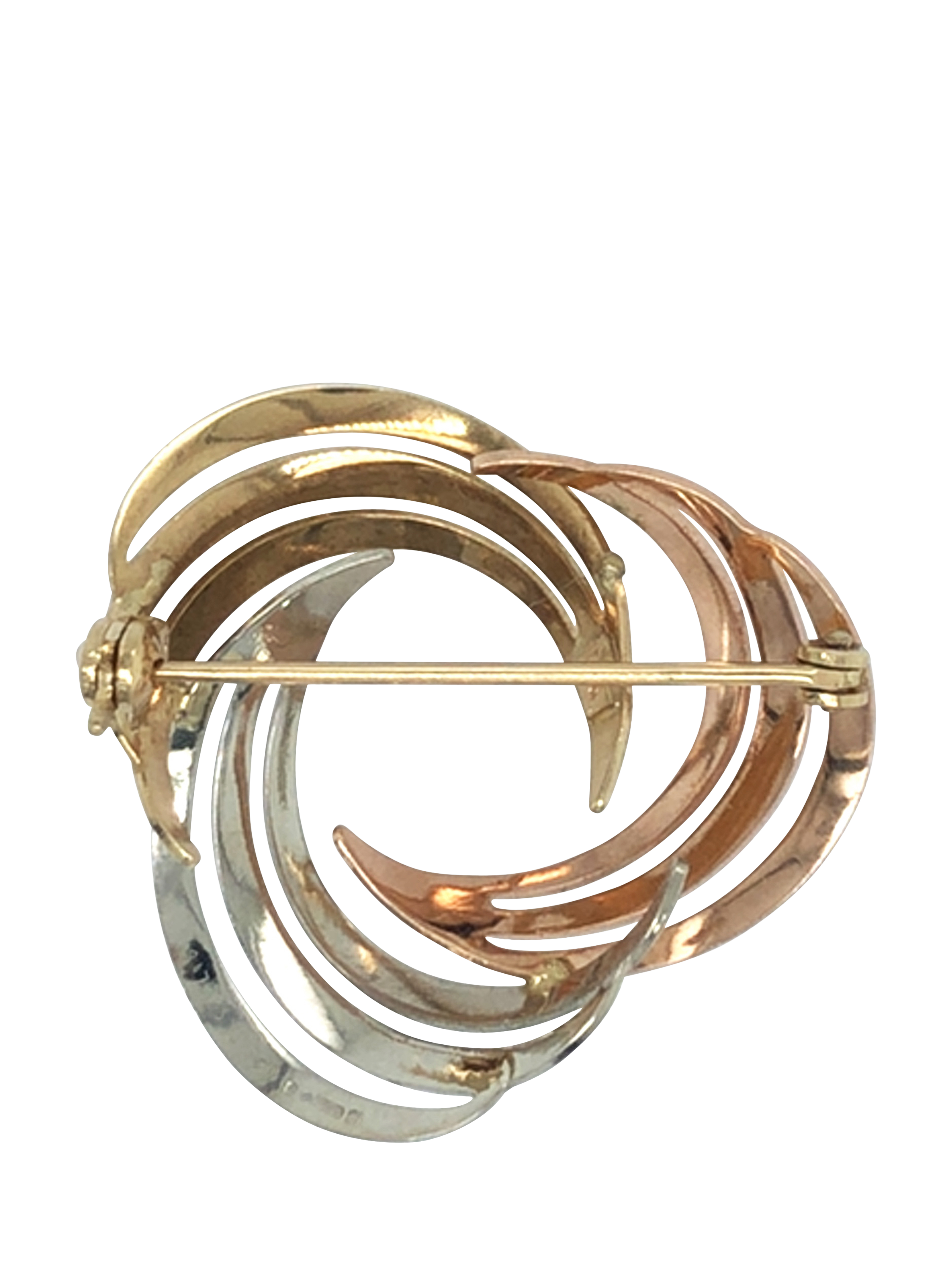 Product image 3 of 3, which shows Pre-loved 9ct Yellow, Rose and White Gold Twirl Brooch, Circa 1988