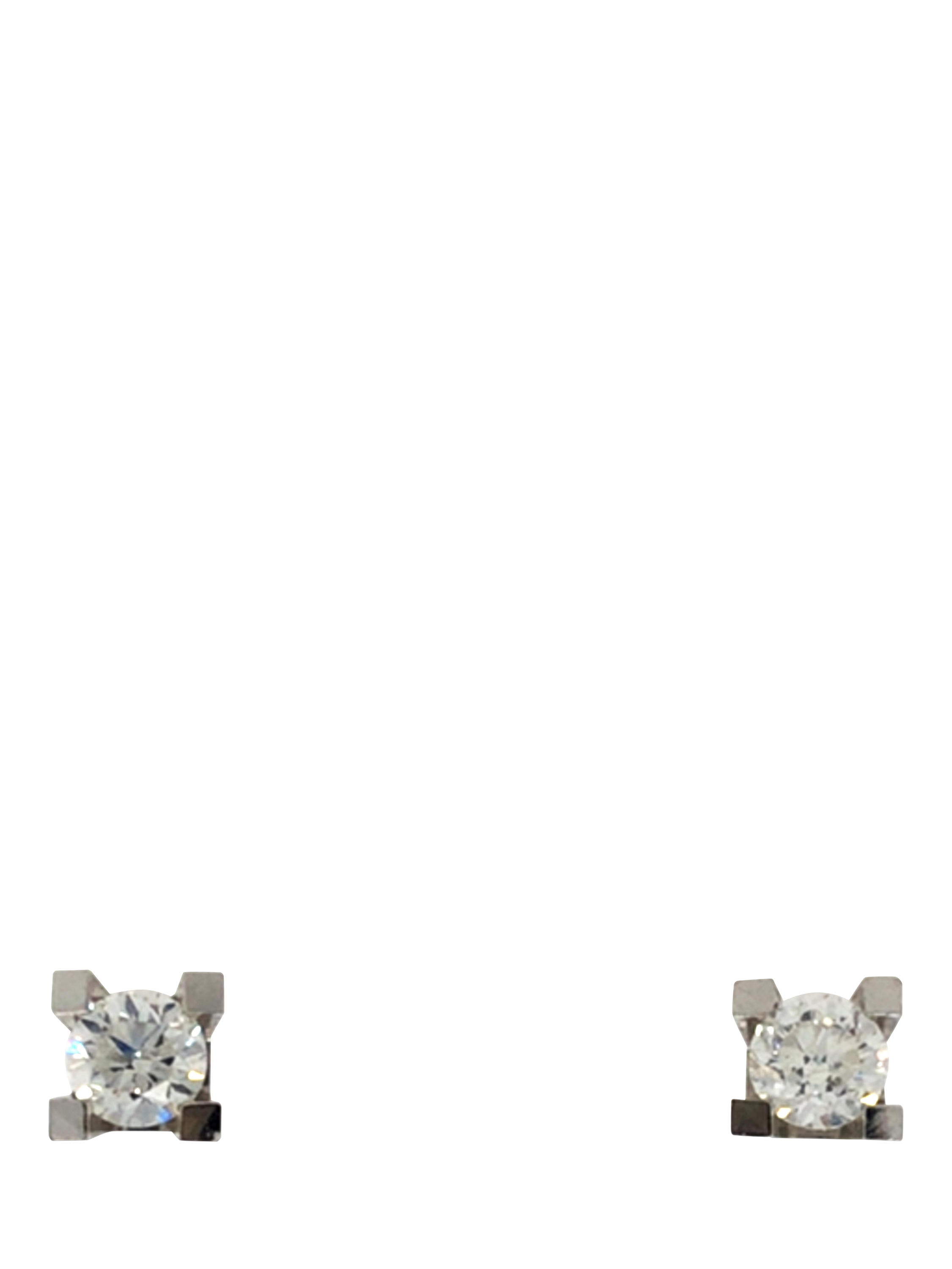 Product image 1 of 5, which shows Pre-loved 14ct White Gold Single Stone Diamond Square Set Stud Earrings