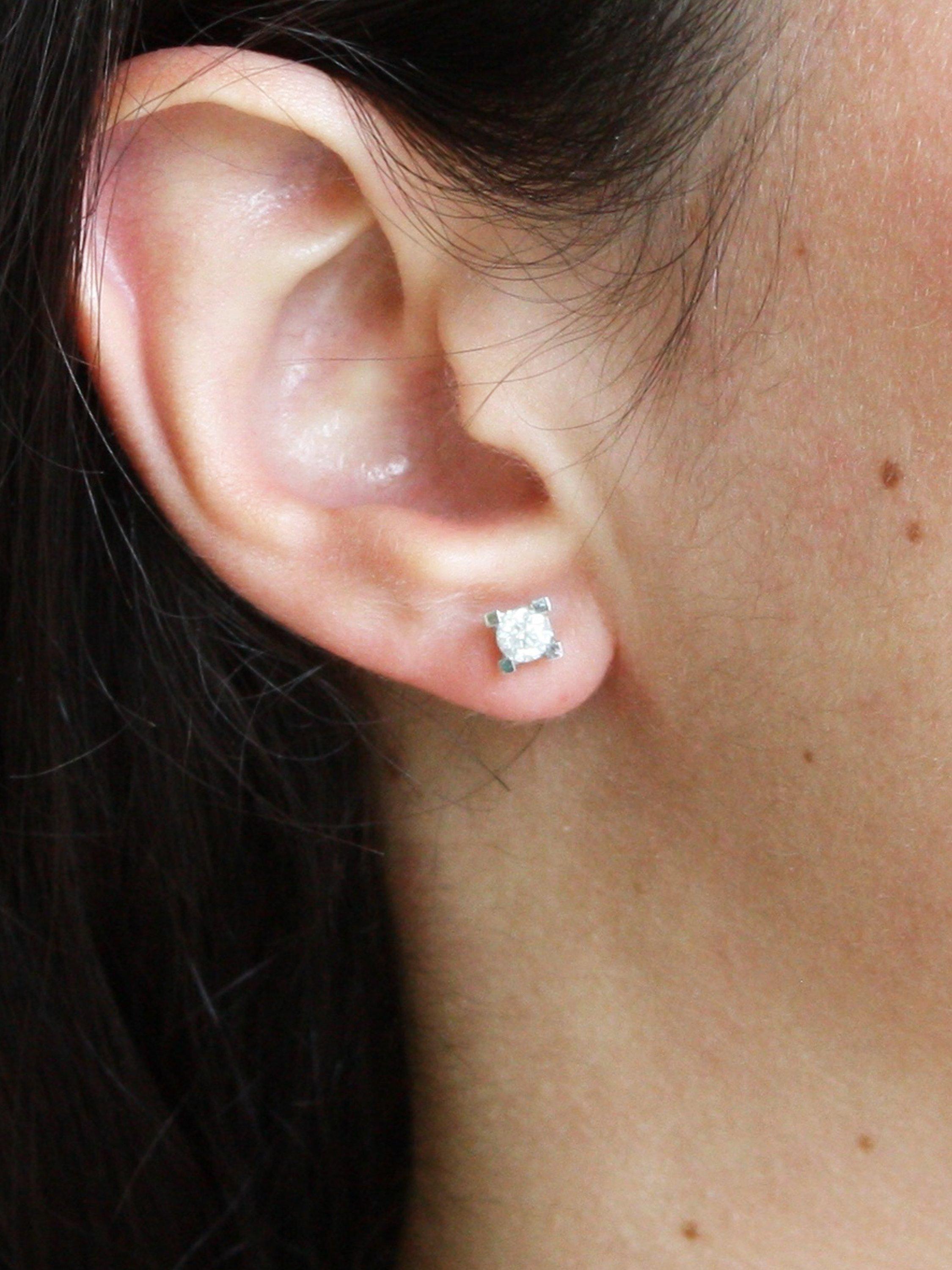 Product image 5 of 5, which shows Pre-loved 14ct White Gold Single Stone Diamond Square Set Stud Earrings