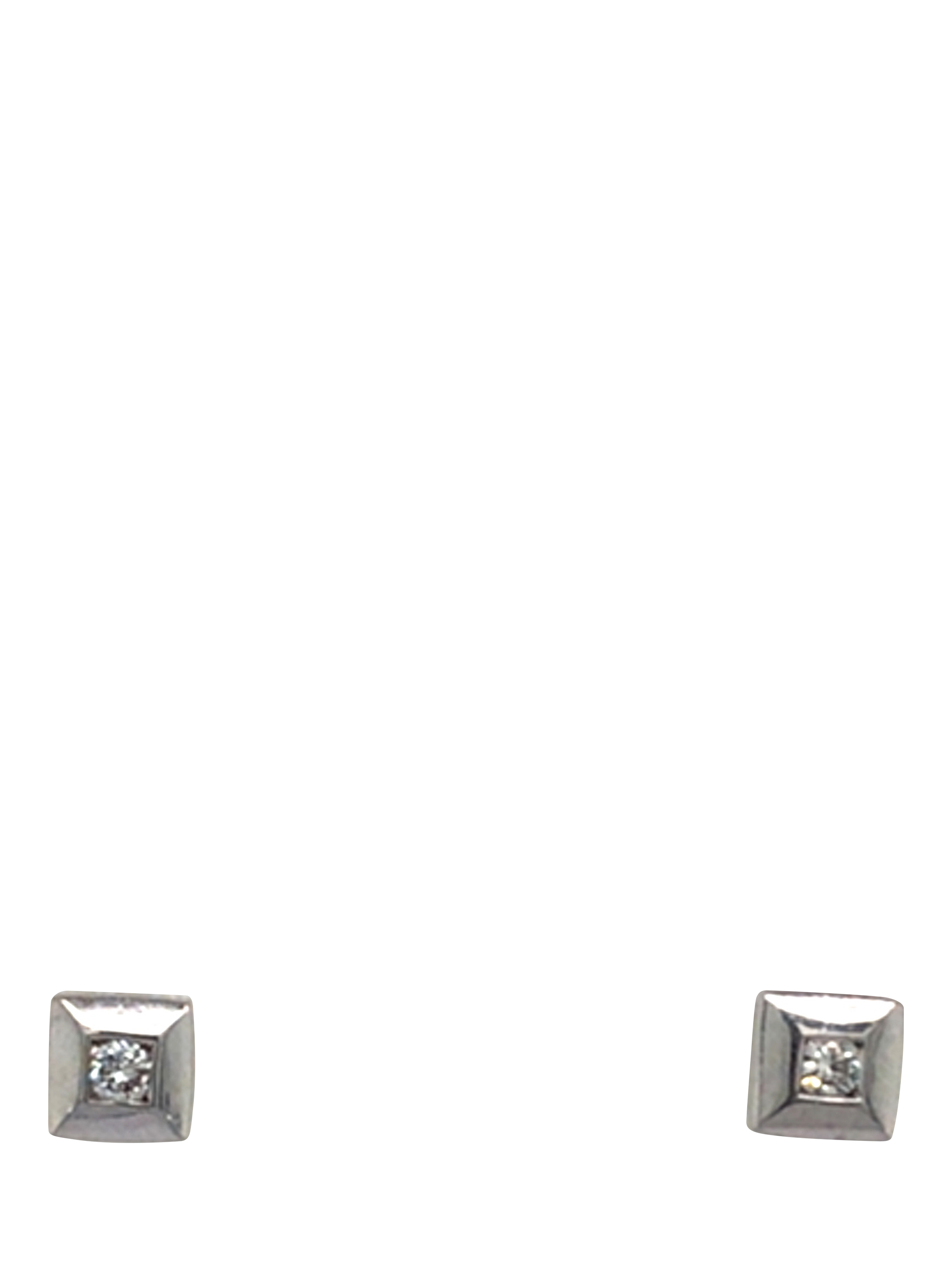 Product image 1 of 4, which shows Pre-loved 9ct White Gold Single Stone Diamond Square Set Stud Earrings