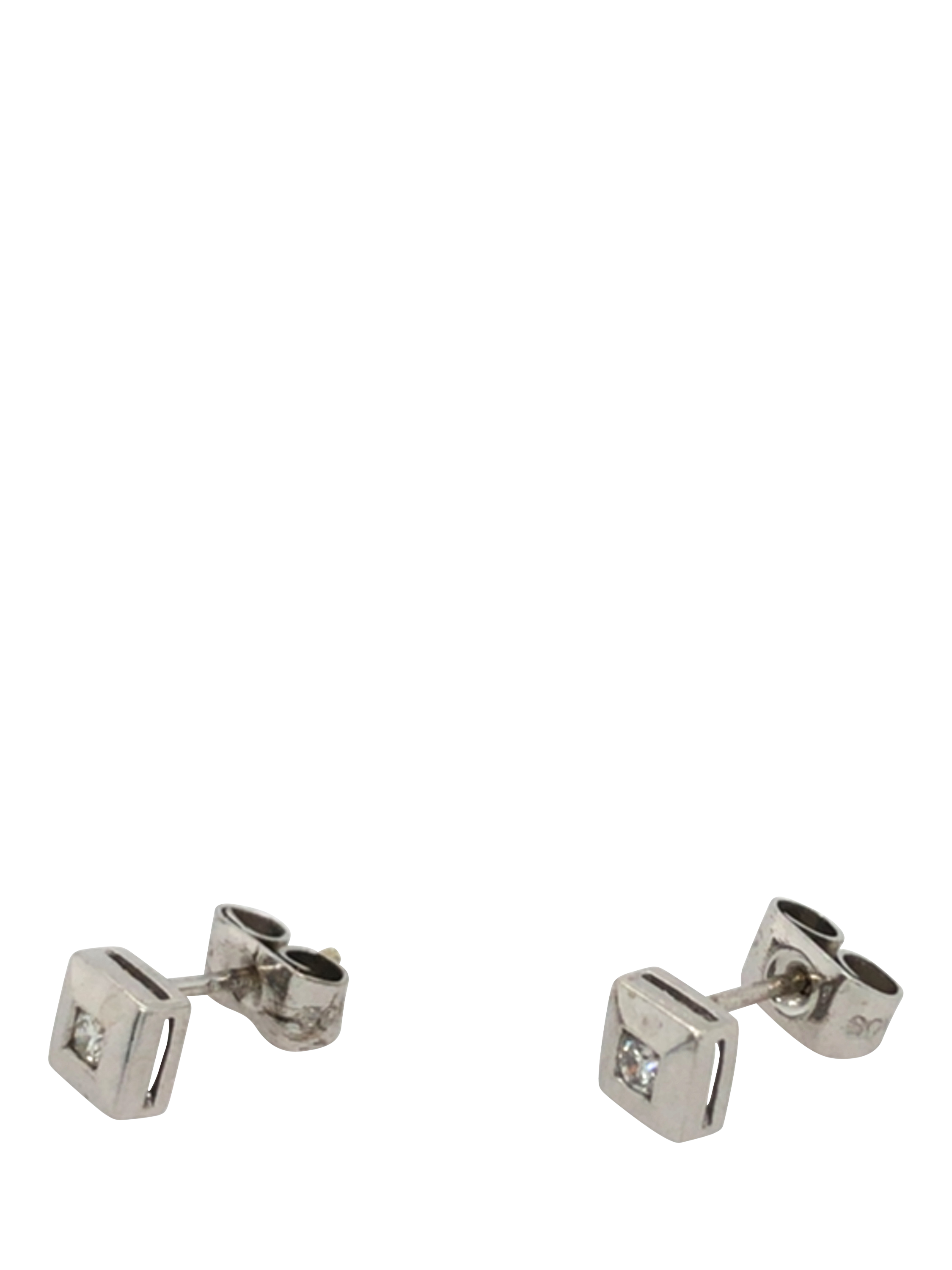 Product image 2 of 4, which shows Pre-loved 9ct White Gold Single Stone Diamond Square Set Stud Earrings