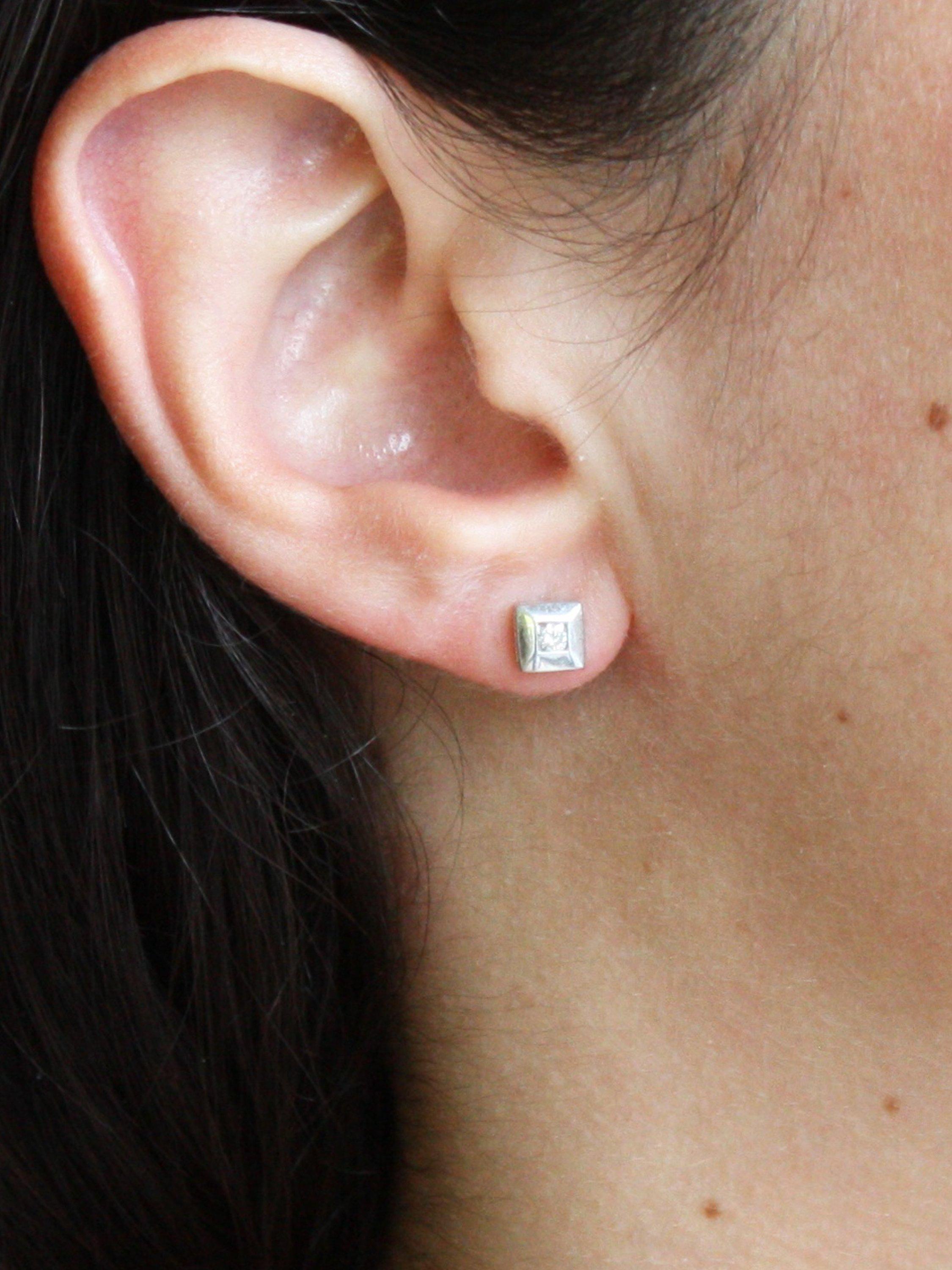 Product image 4 of 4, which shows Pre-loved 9ct White Gold Single Stone Diamond Square Set Stud Earrings