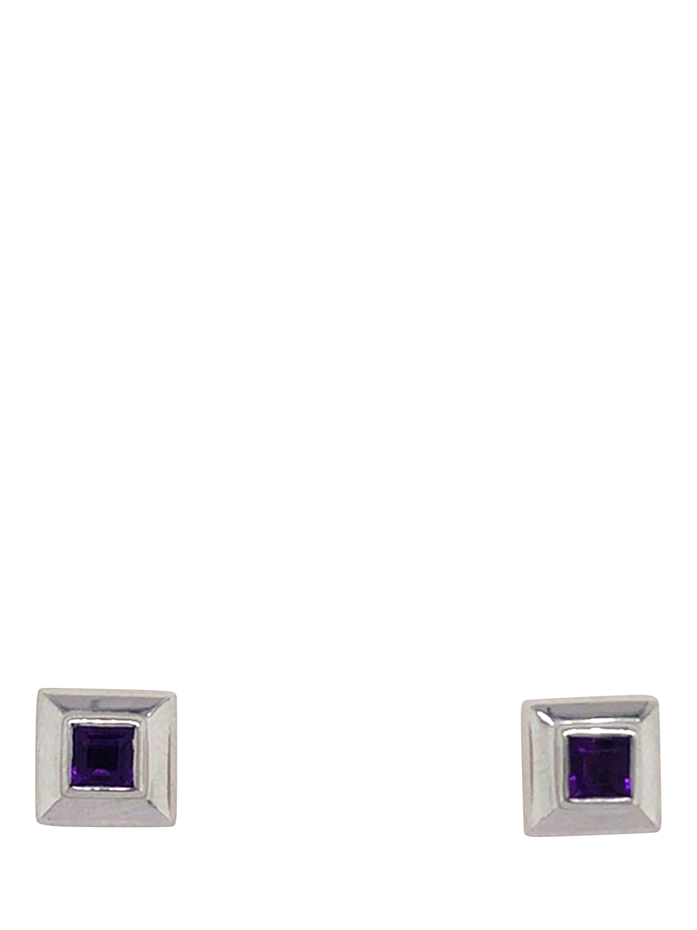 Product image 1 of 5, which shows Pre-loved 9ct White Gold Square Single Stone Amethyst Stud Earrings
