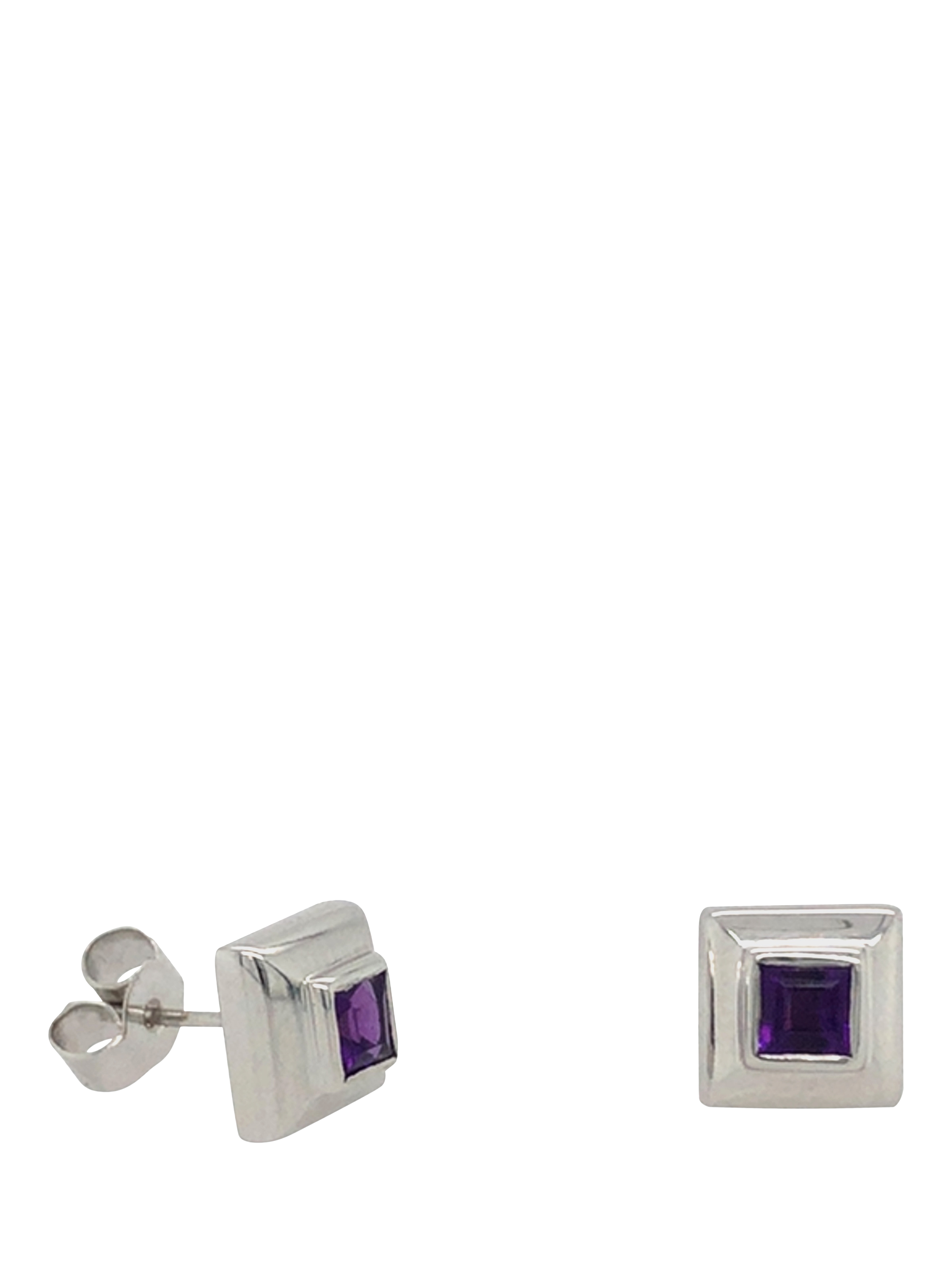 Product image 2 of 5, which shows Pre-loved 9ct White Gold Square Single Stone Amethyst Stud Earrings