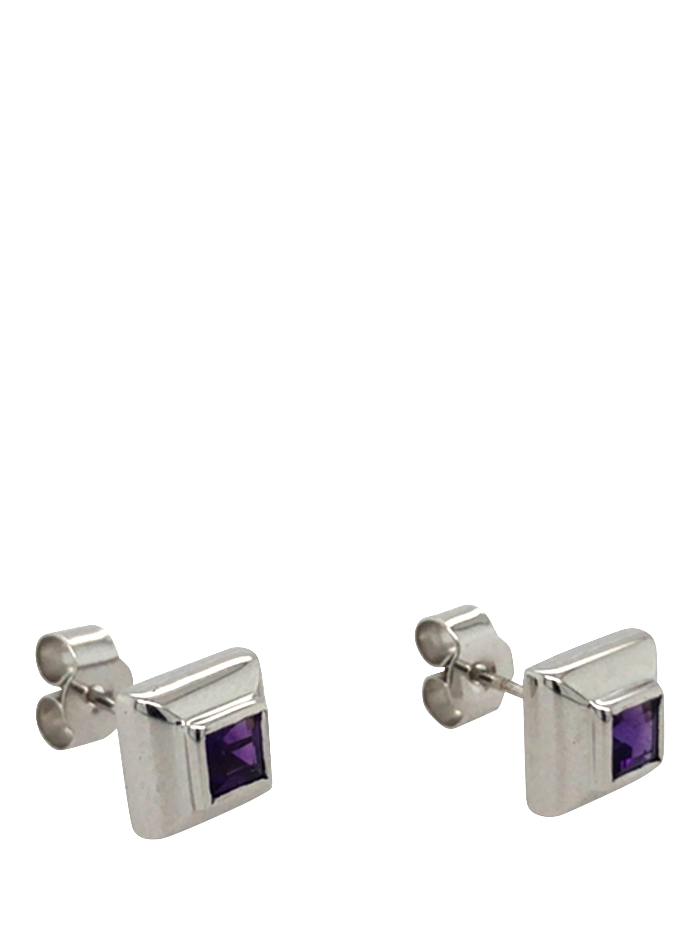 Product image 3 of 5, which shows Pre-loved 9ct White Gold Square Single Stone Amethyst Stud Earrings