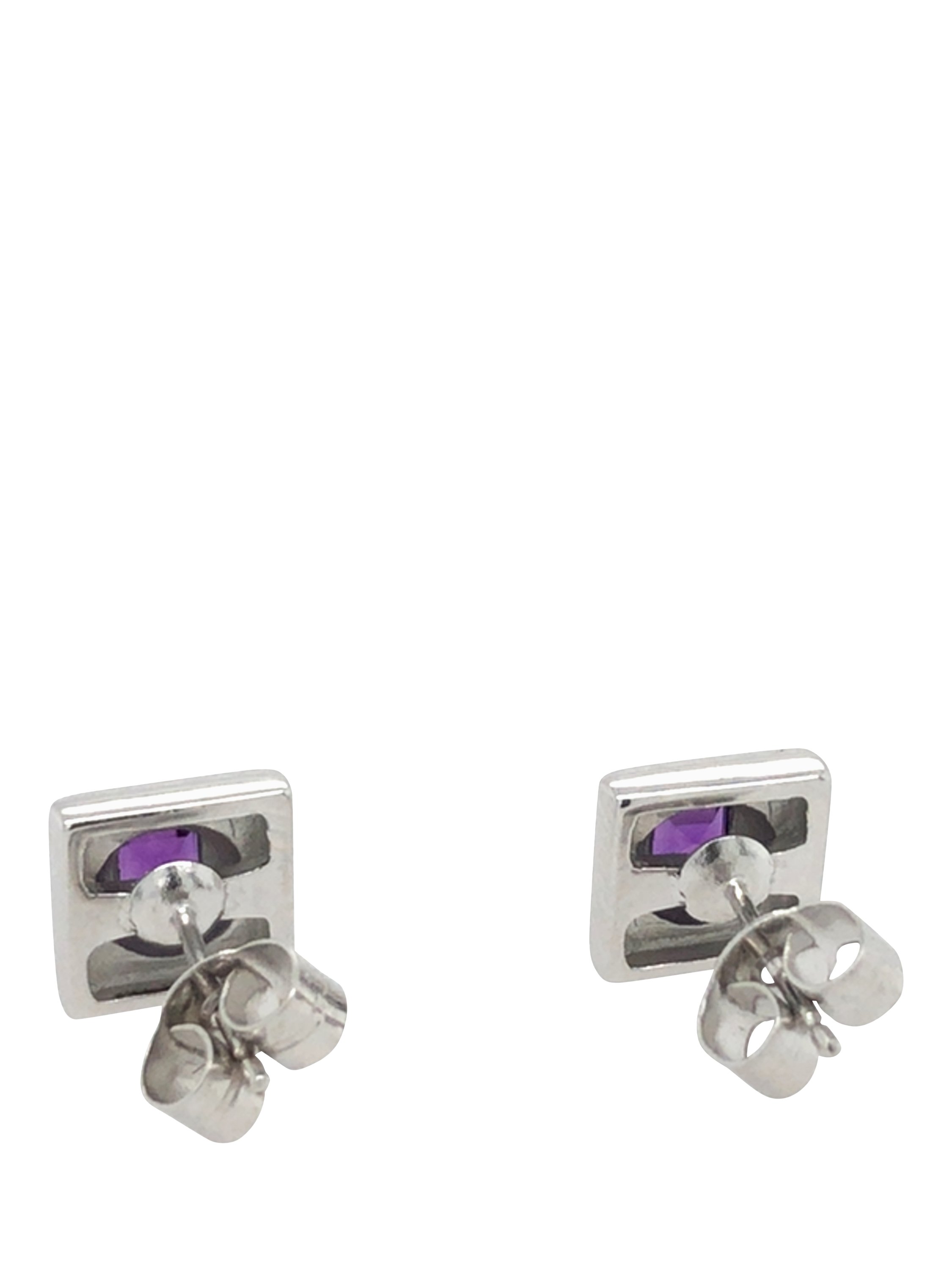 Product image 4 of 5, which shows Pre-loved 9ct White Gold Square Single Stone Amethyst Stud Earrings