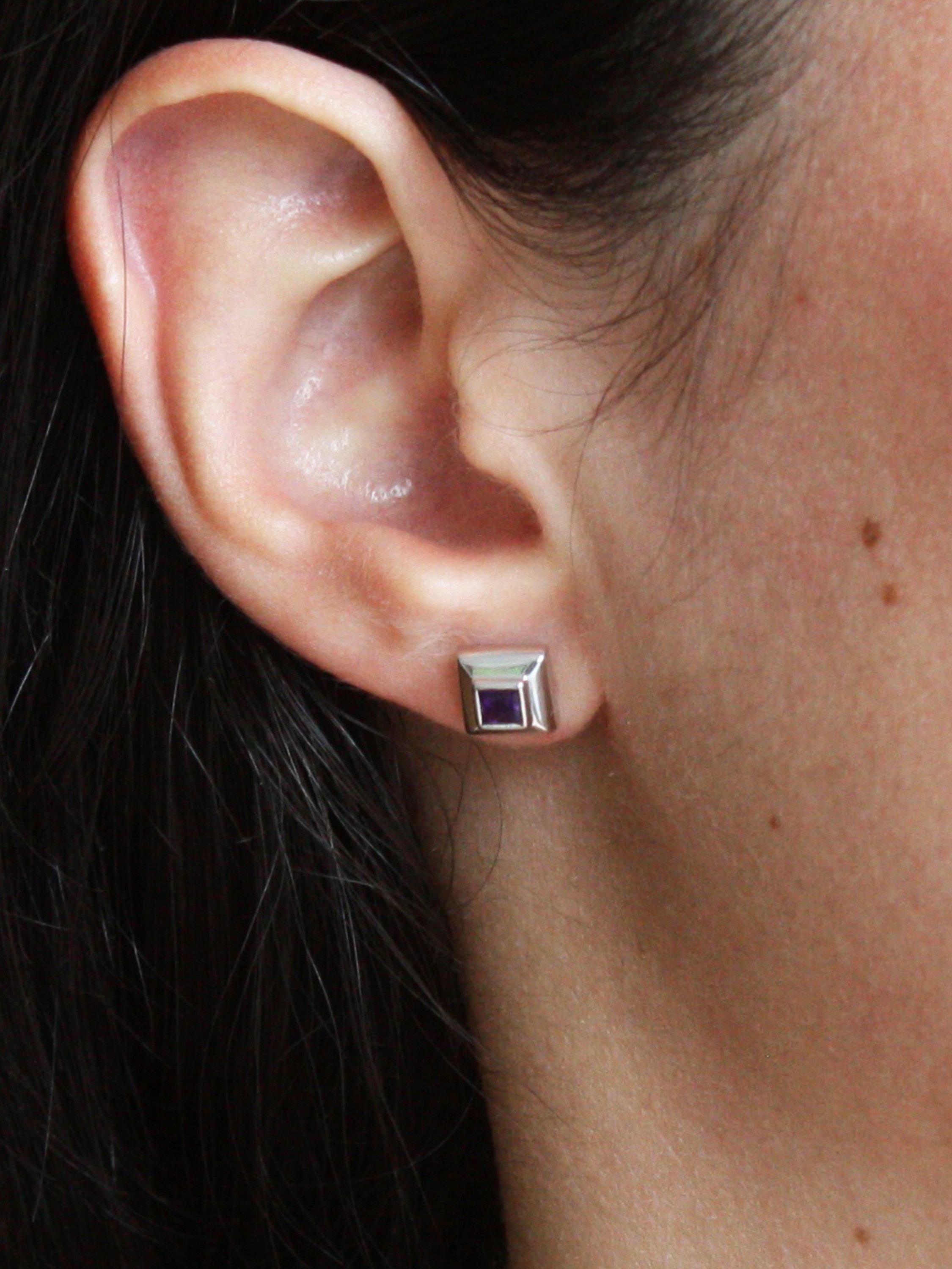 Product image 5 of 5, which shows Pre-loved 9ct White Gold Square Single Stone Amethyst Stud Earrings