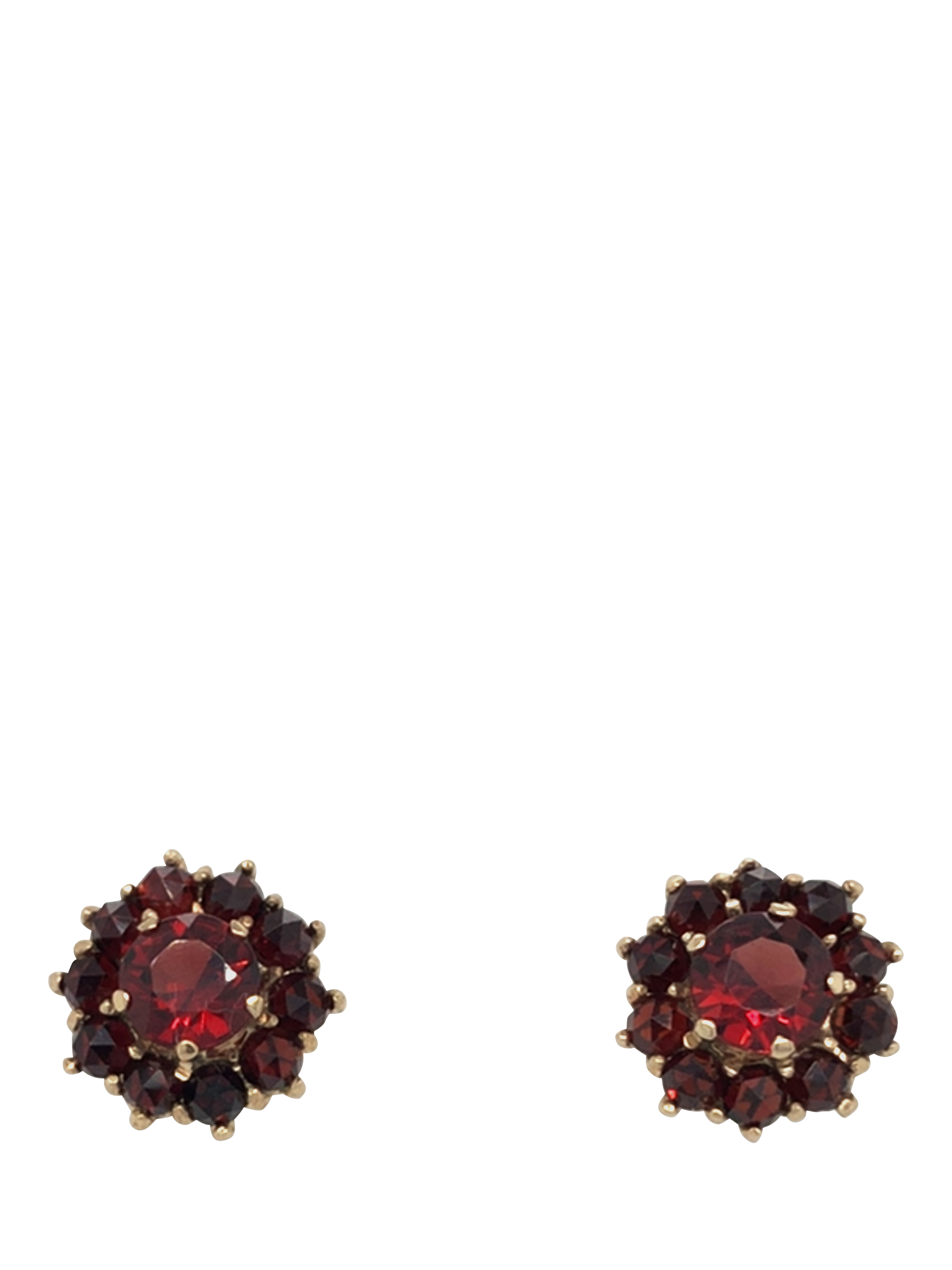 Product image 1 of 3, which shows Pre-loved 9ct Yellow Gold Garnet Cluster Claw Stud Earrings, Date Circa 2004