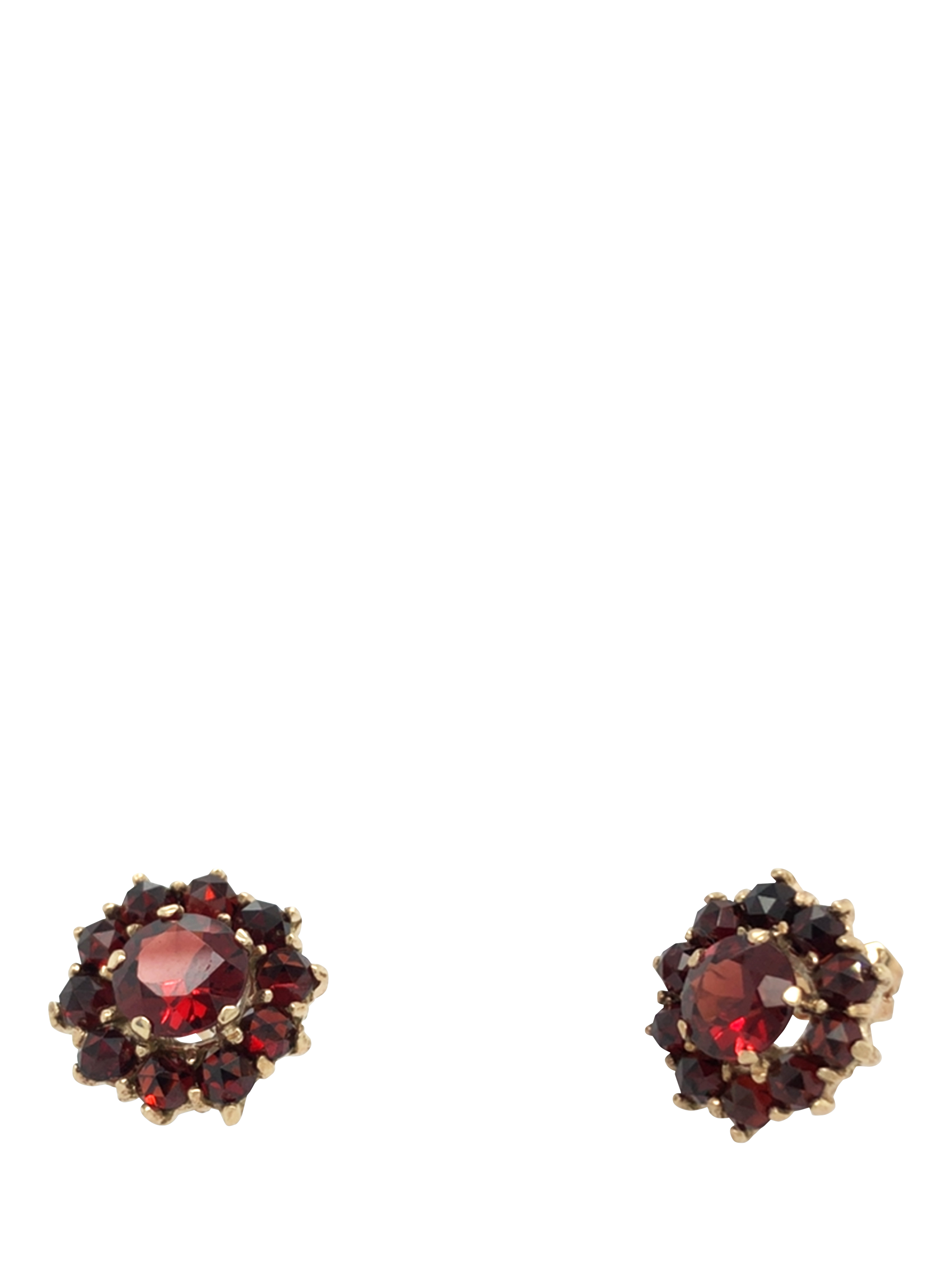 Product image 2 of 3, which shows Pre-loved 9ct Yellow Gold Garnet Cluster Claw Stud Earrings, Date Circa 2004