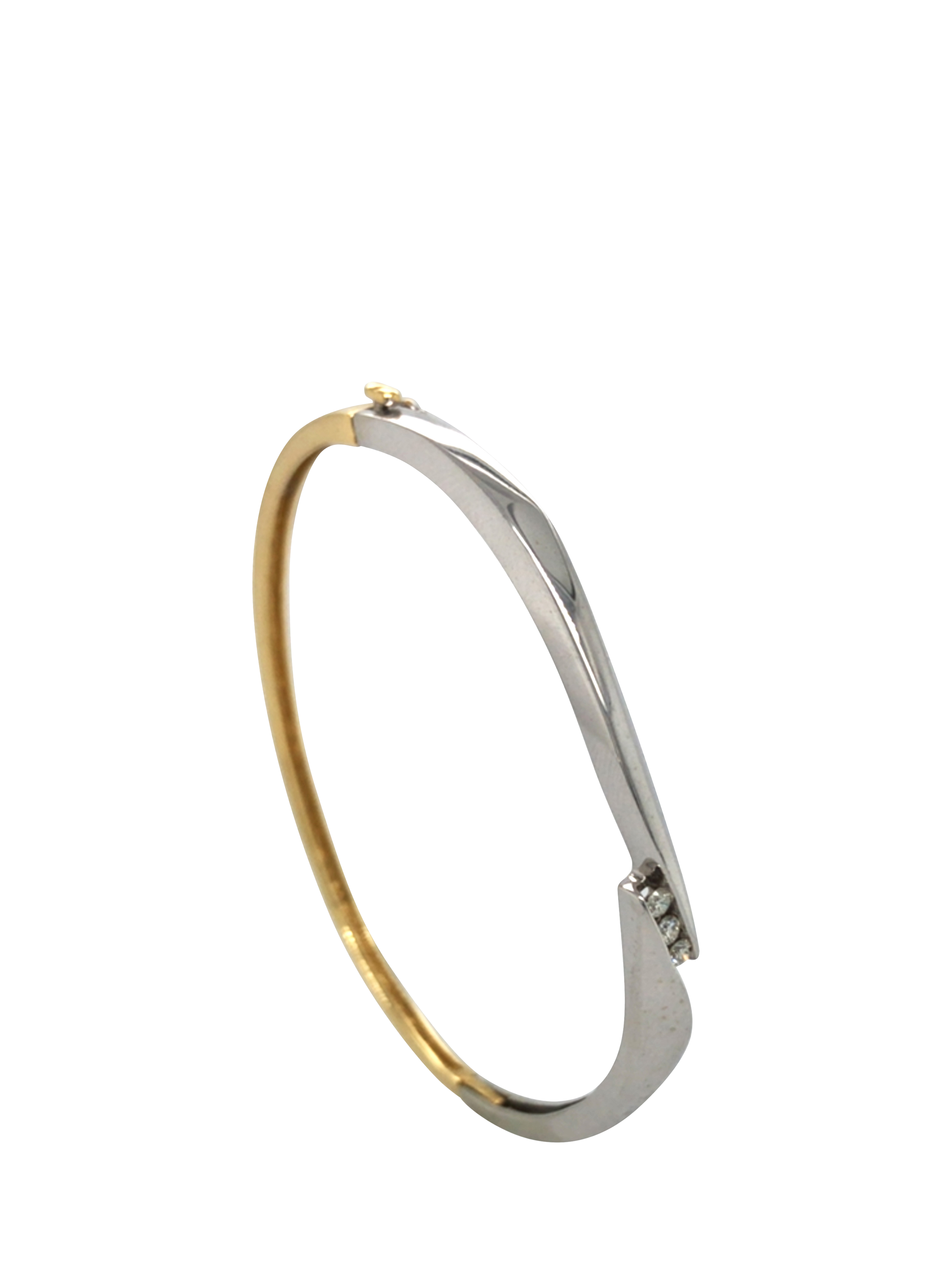 Product image 2 of 6, which shows Pre-loved 18ct Yellow and White Gold 3-Stone Diamond Cross-Over Bangle
