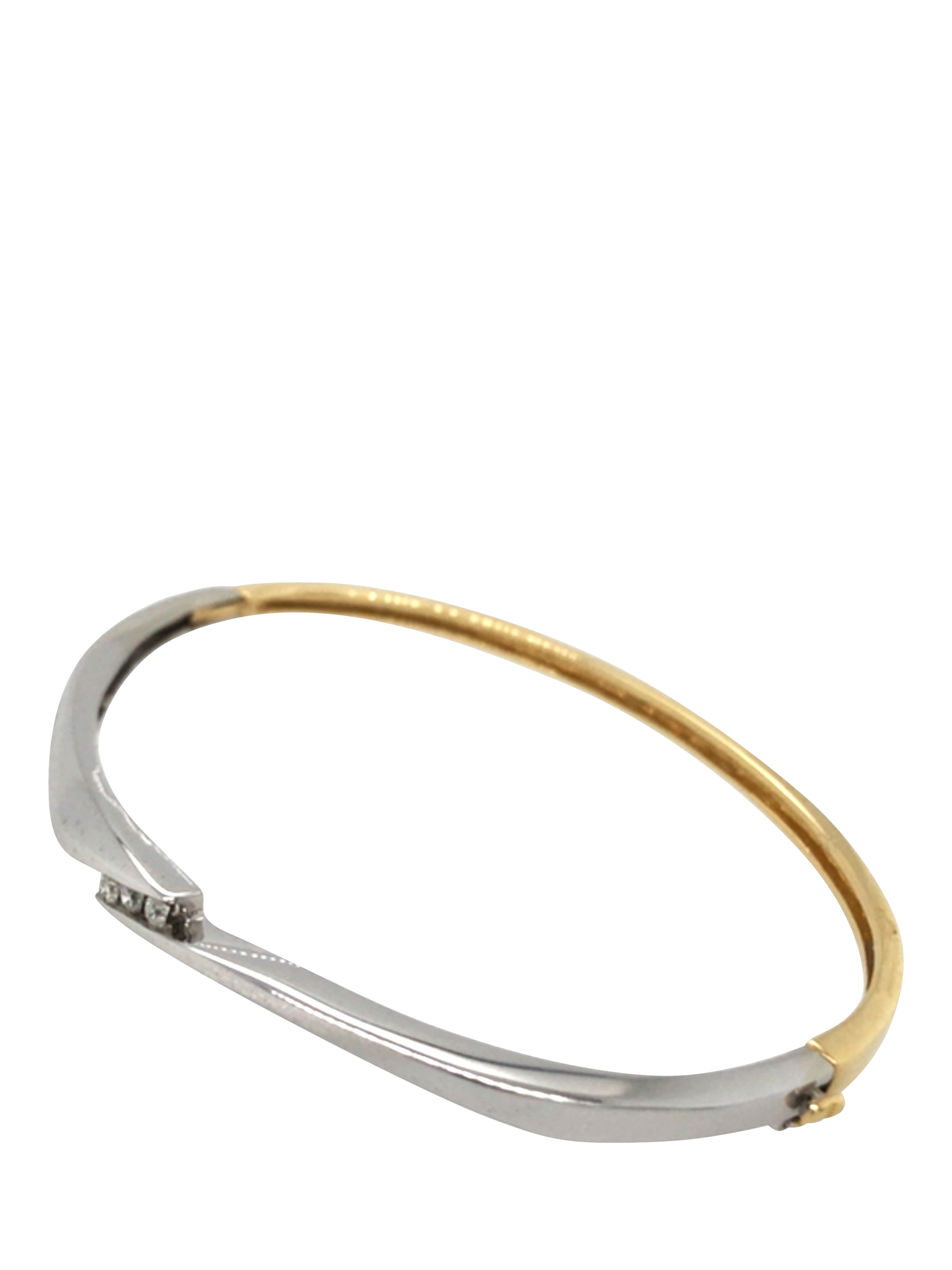 Product image 3 of 6, which shows Pre-loved 18ct Yellow and White Gold 3-Stone Diamond Cross-Over Bangle