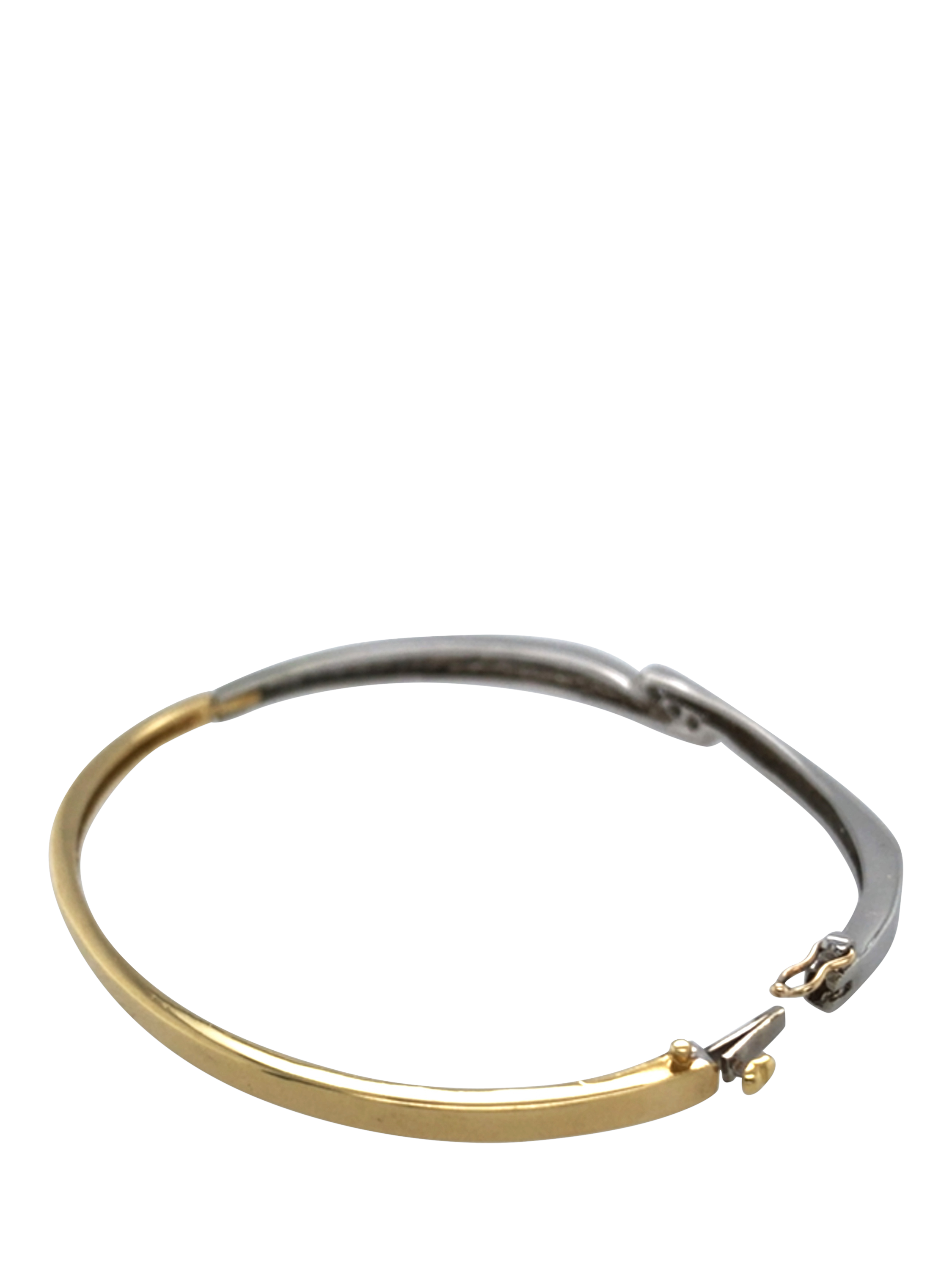 Product image 4 of 6, which shows Pre-loved 18ct Yellow and White Gold 3-Stone Diamond Cross-Over Bangle