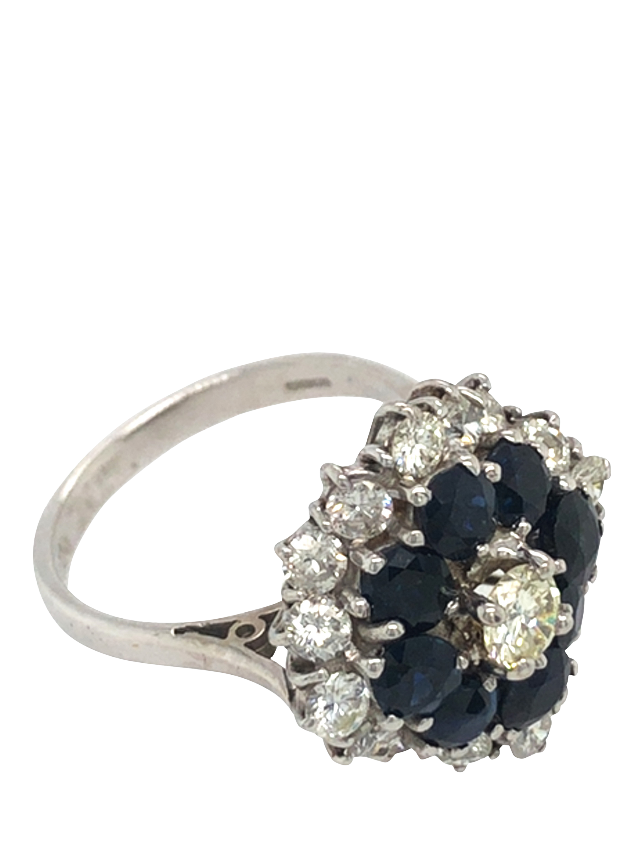 Product image 2 of 5, which shows Pre-loved 18ct White Gold Diamond and Sapphire 3-Row Cluster Ring