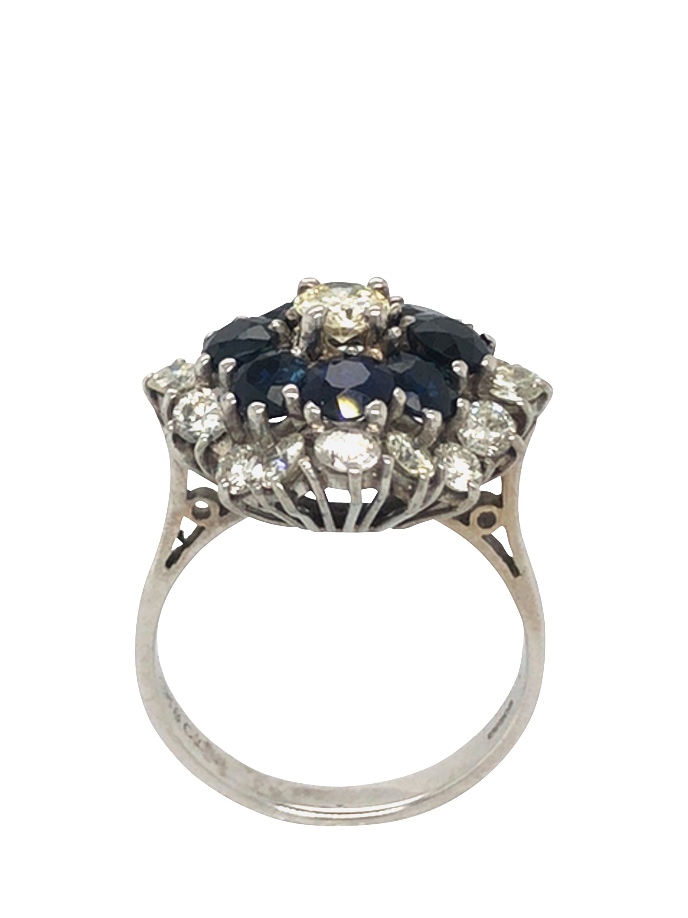 Product image 3 of 5, which shows Pre-loved 18ct White Gold Diamond and Sapphire 3-Row Cluster Ring