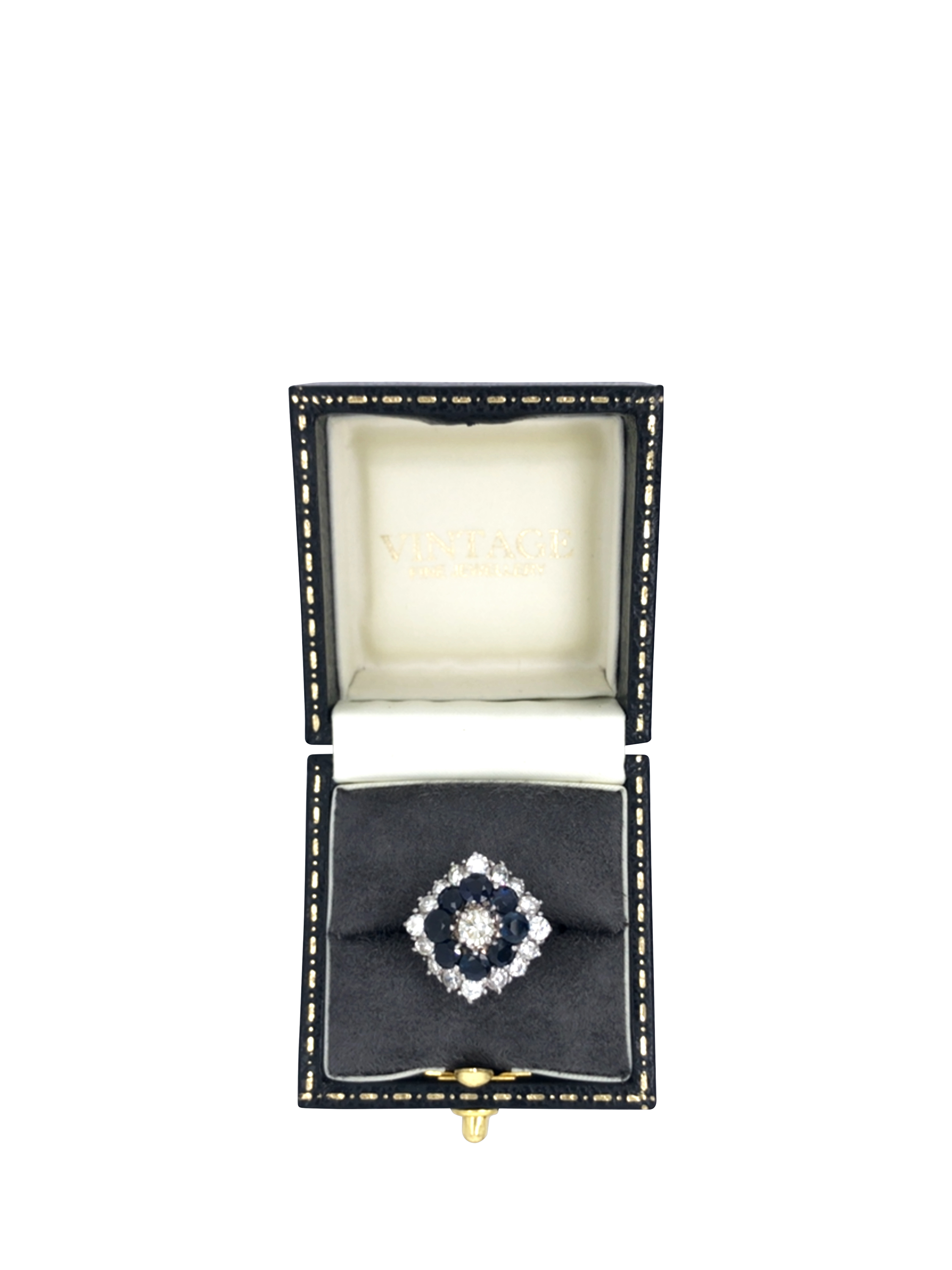 Product image 4 of 5, which shows Pre-loved 18ct White Gold Diamond and Sapphire 3-Row Cluster Ring