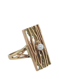 Pre-loved 9ct Yellow Gold Rectangular Single Stone Cultured Pearl Abstract Ring, Circa 1986