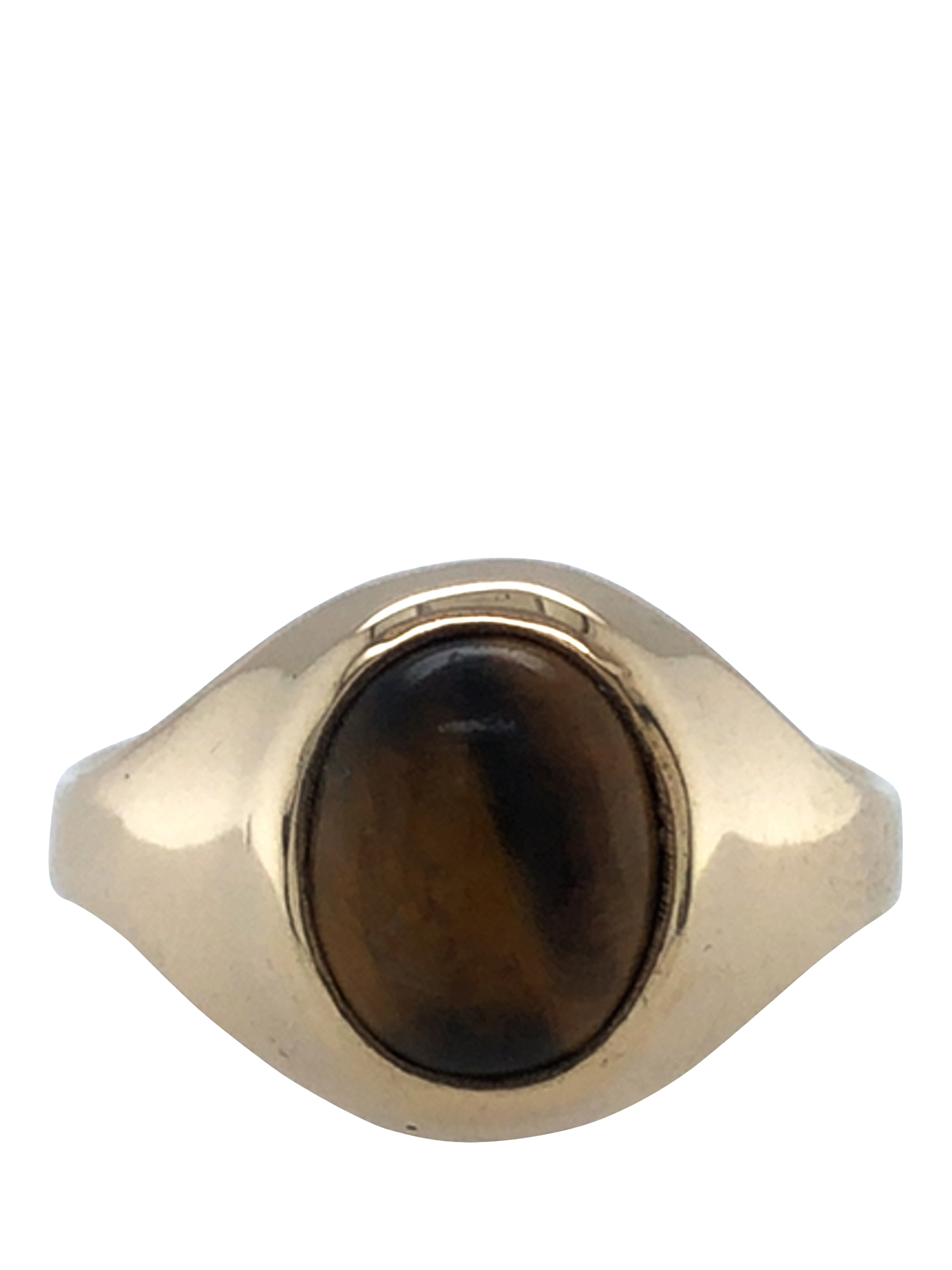 Product image 1 of 4, which shows Pre-loved 9ct Yellow Gold Oval Tigers Eye Ring, Dated Circa 1978