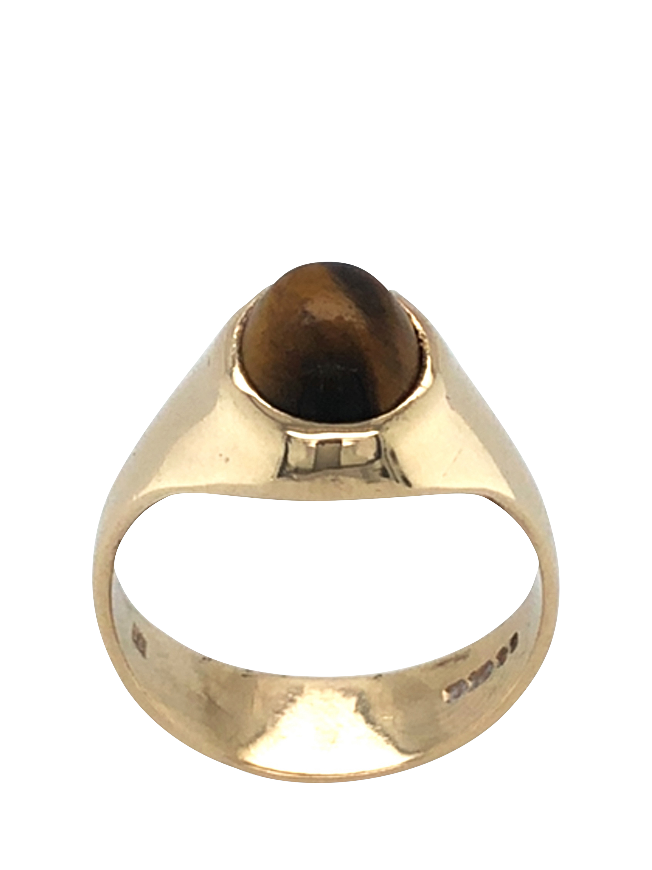 Product image 2 of 4, which shows Pre-loved 9ct Yellow Gold Oval Tigers Eye Ring, Dated Circa 1978