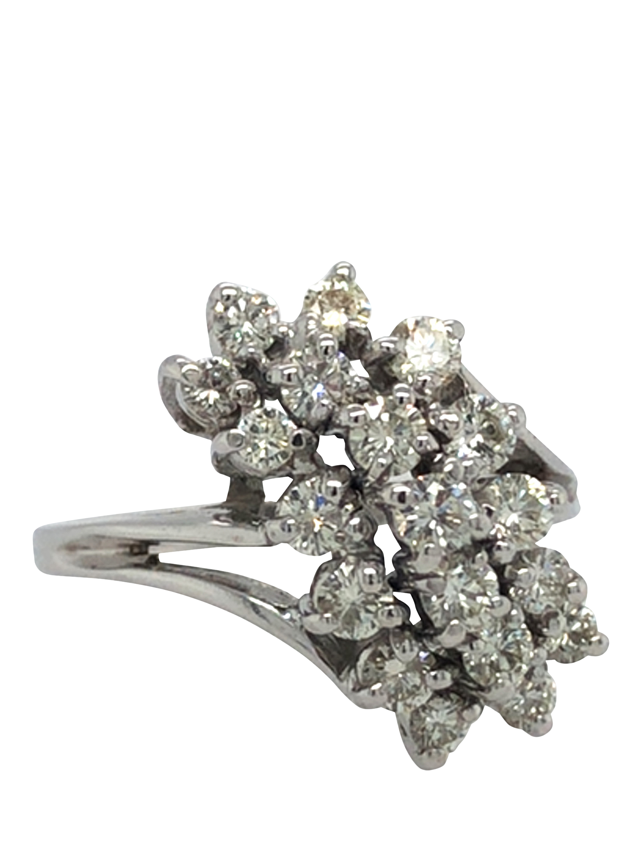 Product image 1 of 6, which shows Pre-loved 9ct White Gold Diamond 3-Row Claw Cross-Over Ring