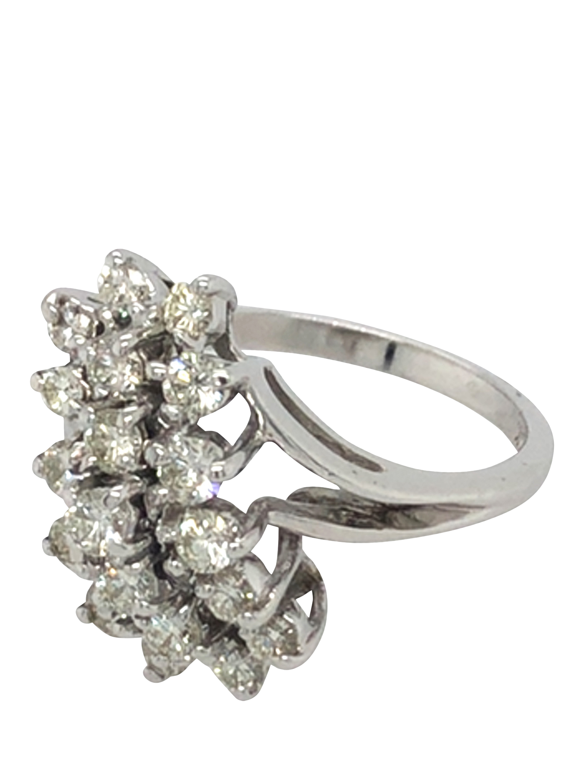 Product image 2 of 6, which shows Pre-loved 9ct White Gold Diamond 3-Row Claw Cross-Over Ring