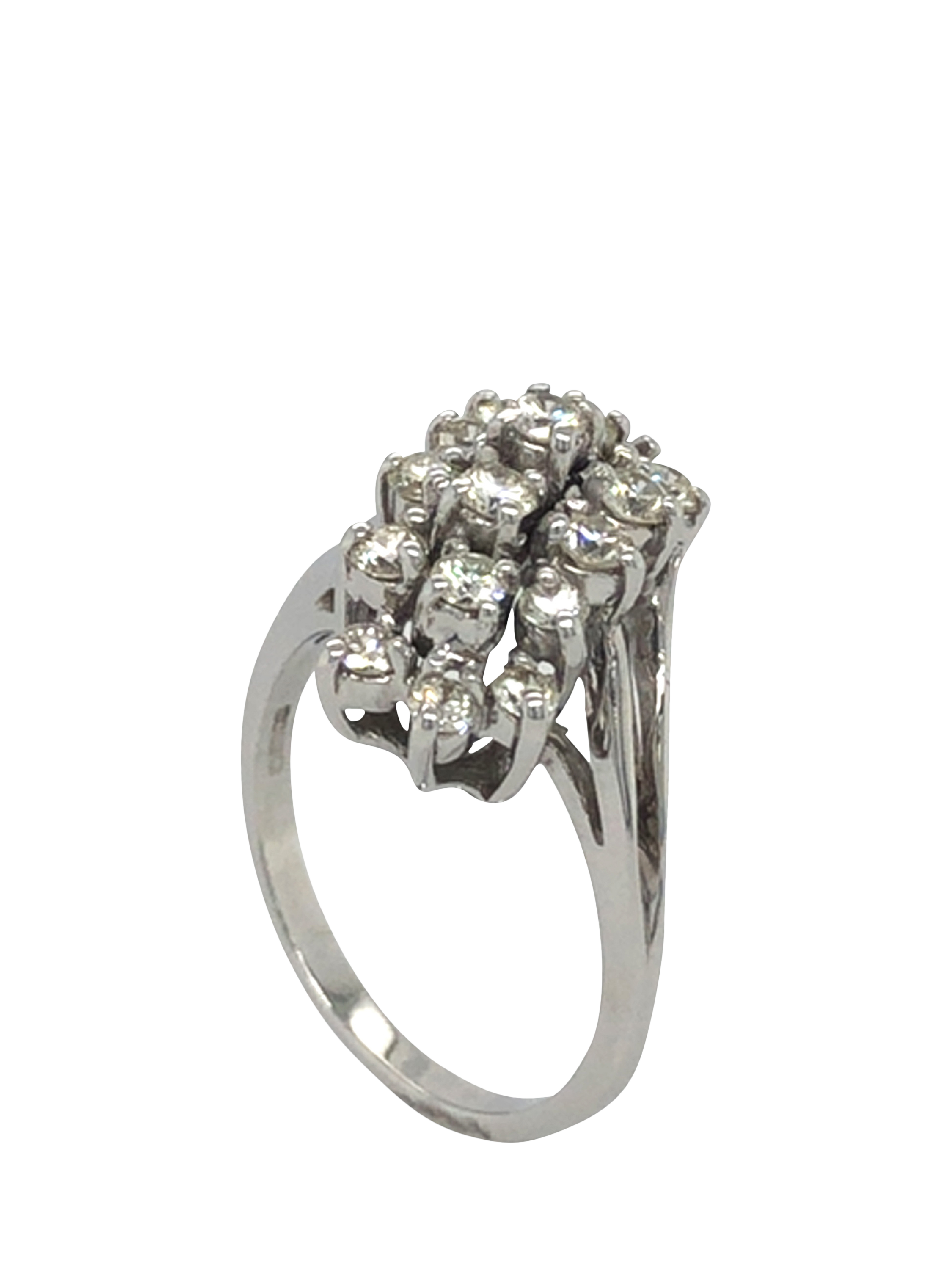 Product image 3 of 6, which shows Pre-loved 9ct White Gold Diamond 3-Row Claw Cross-Over Ring