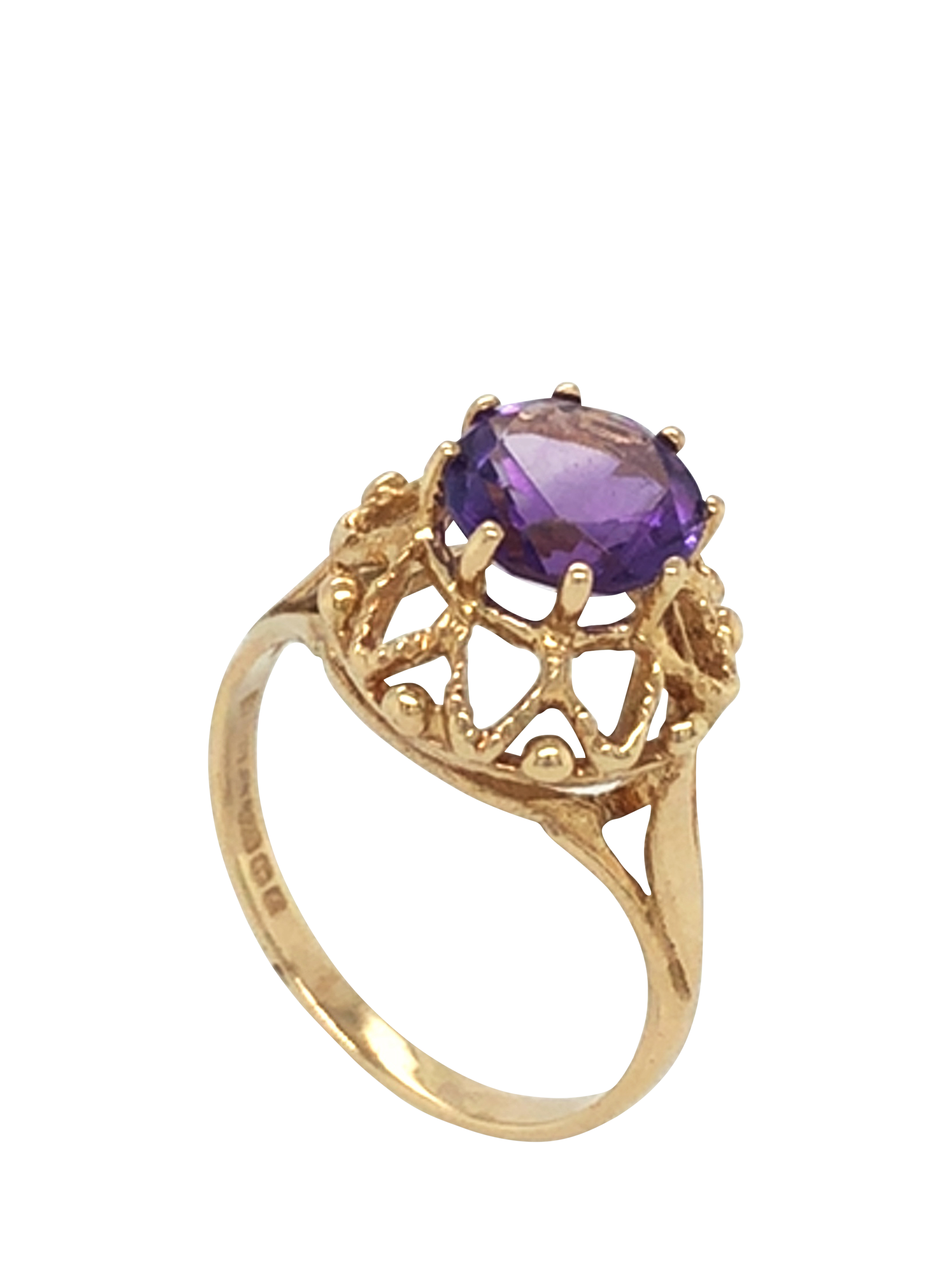Product image 2 of 5, which shows Pre-loved 9ct Yellow Gold Single Stone Claw Set Amethyst Ring, Date Circa 1979