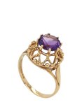 Pre-loved 9ct Yellow Gold Single Stone Claw Set Amethyst Ring, Date Circa 1979