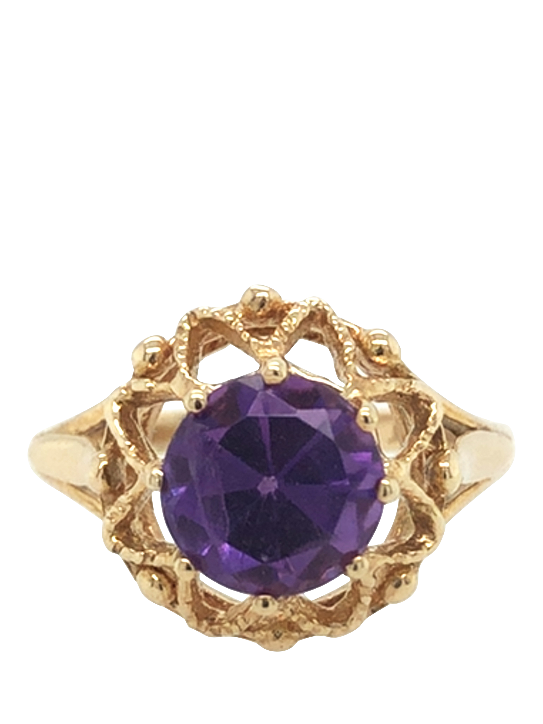 Product image 3 of 5, which shows Pre-loved 9ct Yellow Gold Single Stone Claw Set Amethyst Ring, Date Circa 1979
