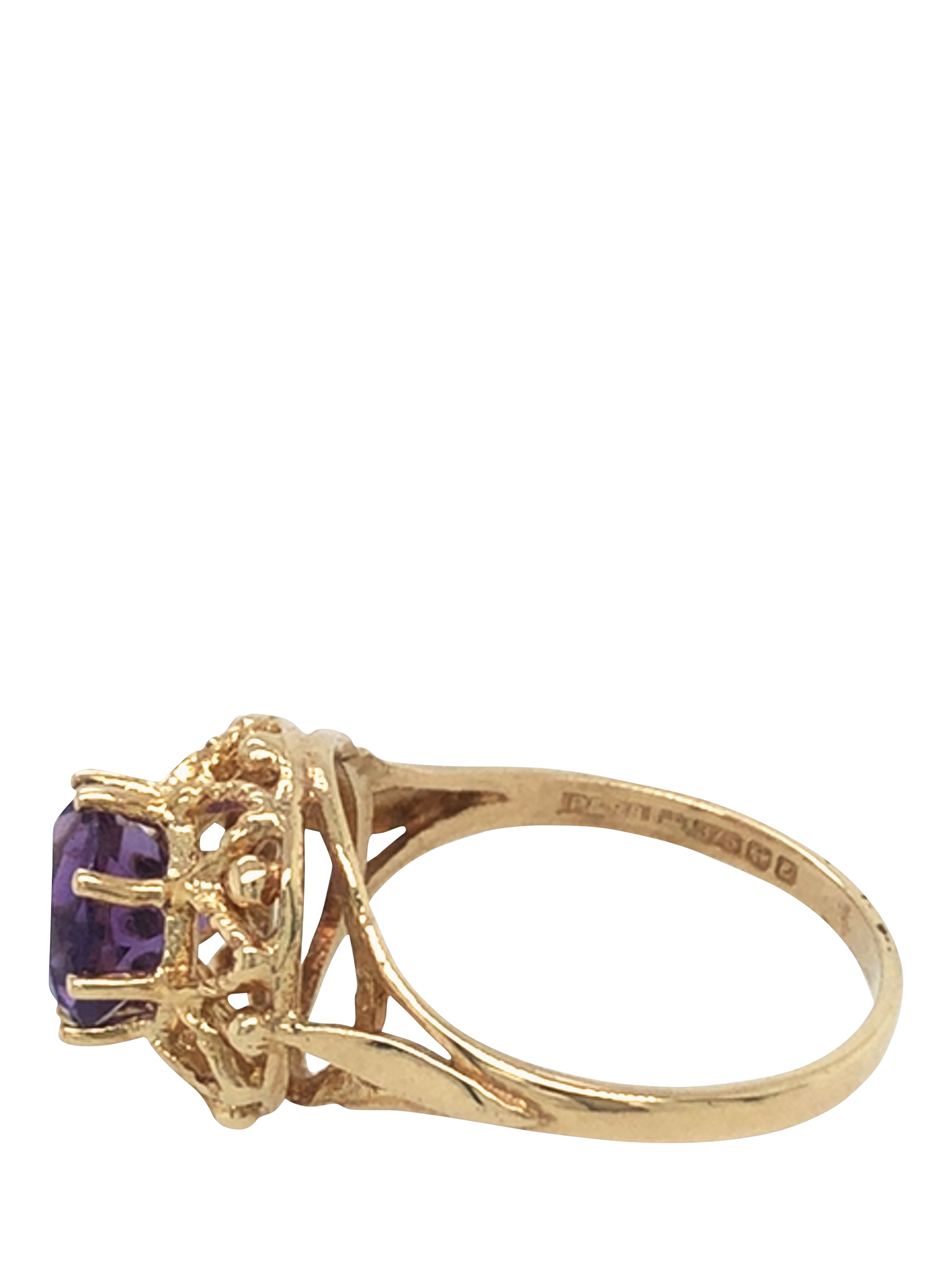 Product image 4 of 5, which shows Pre-loved 9ct Yellow Gold Single Stone Claw Set Amethyst Ring, Date Circa 1979