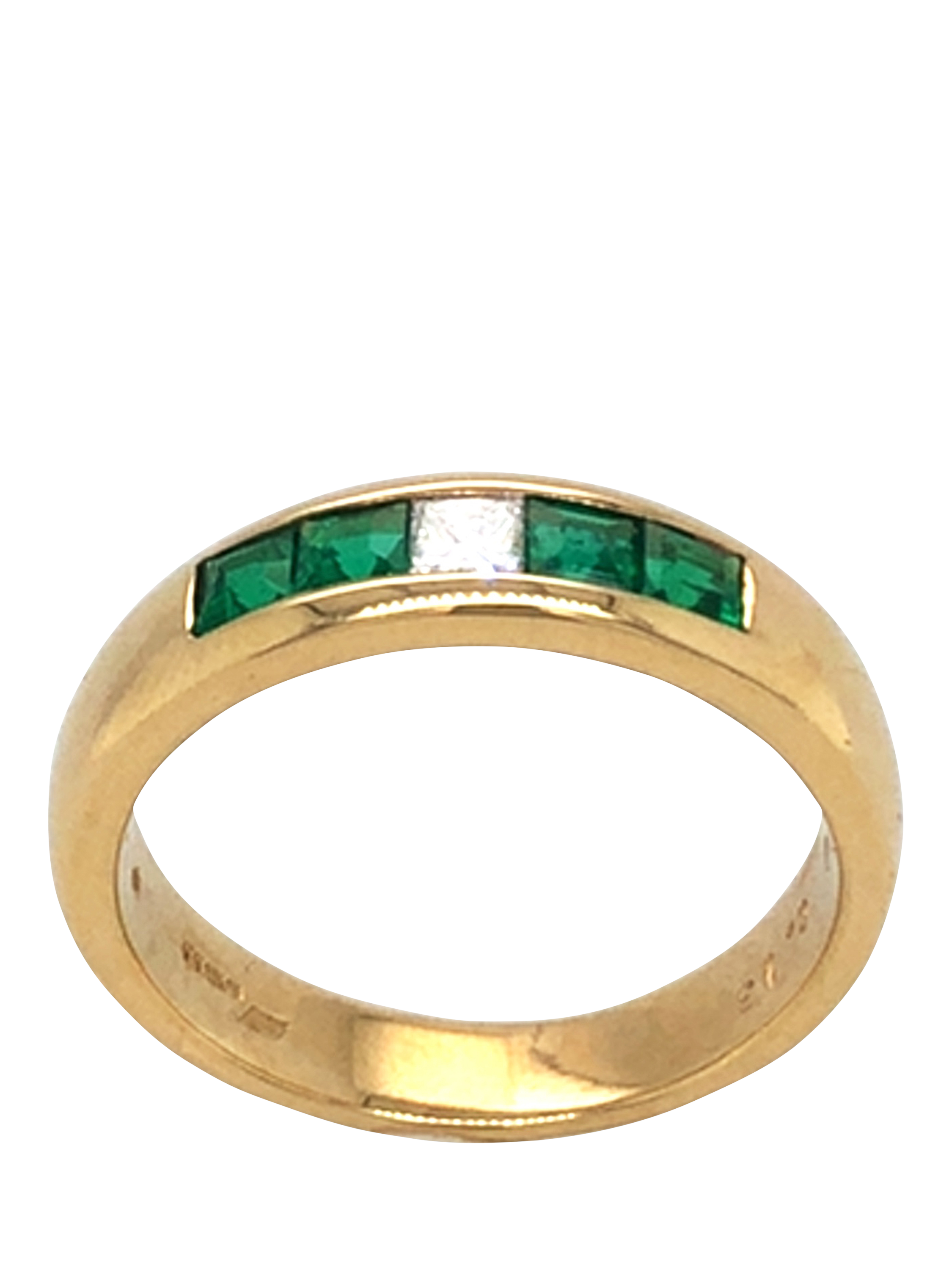 Product image 1 of 5, which shows Pre-loved 18ct Yellow Gold Square Emerald Single Stone Princess Diamond Ring