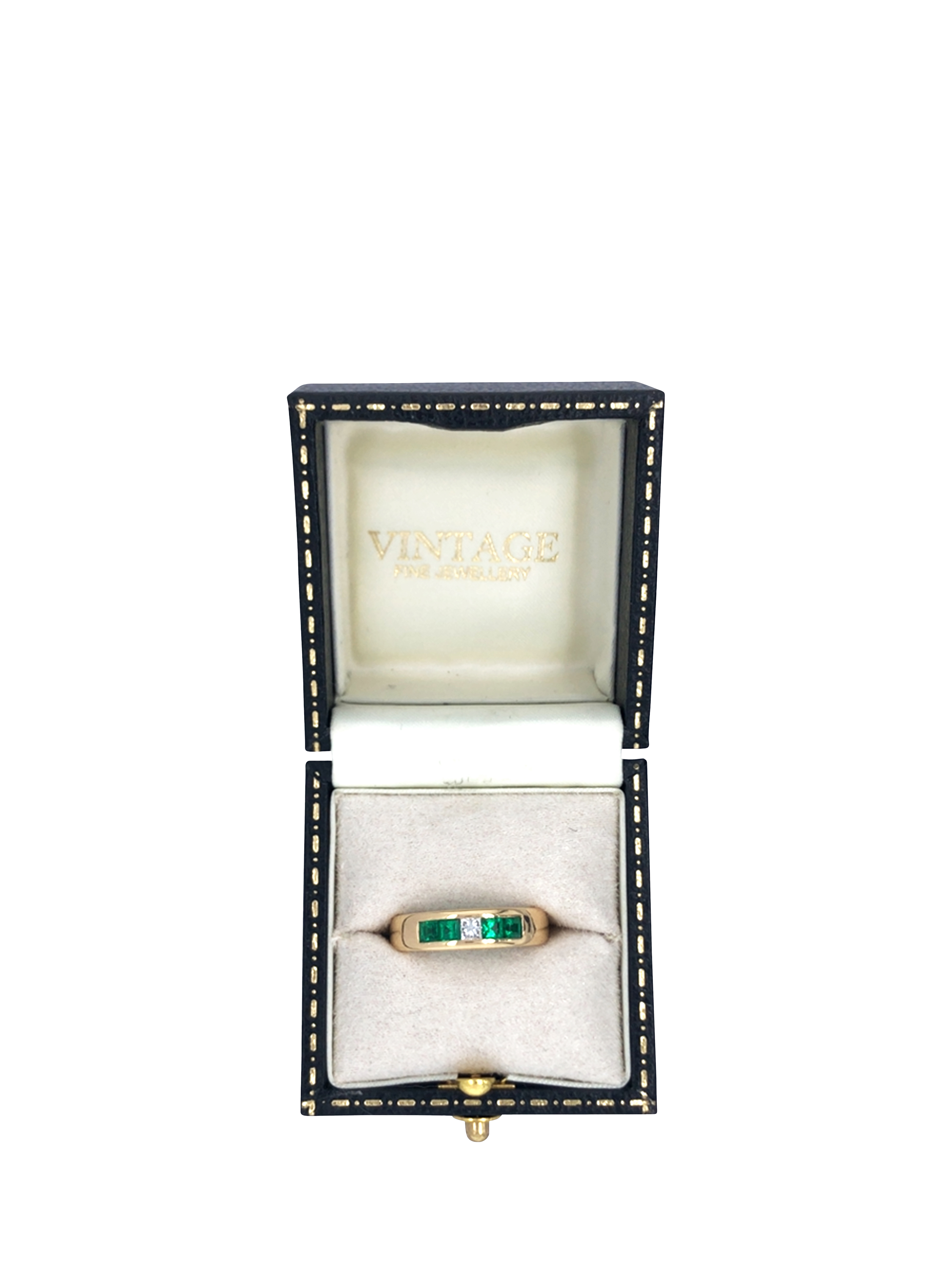 Product image 4 of 5, which shows Pre-loved 18ct Yellow Gold Square Emerald Single Stone Princess Diamond Ring