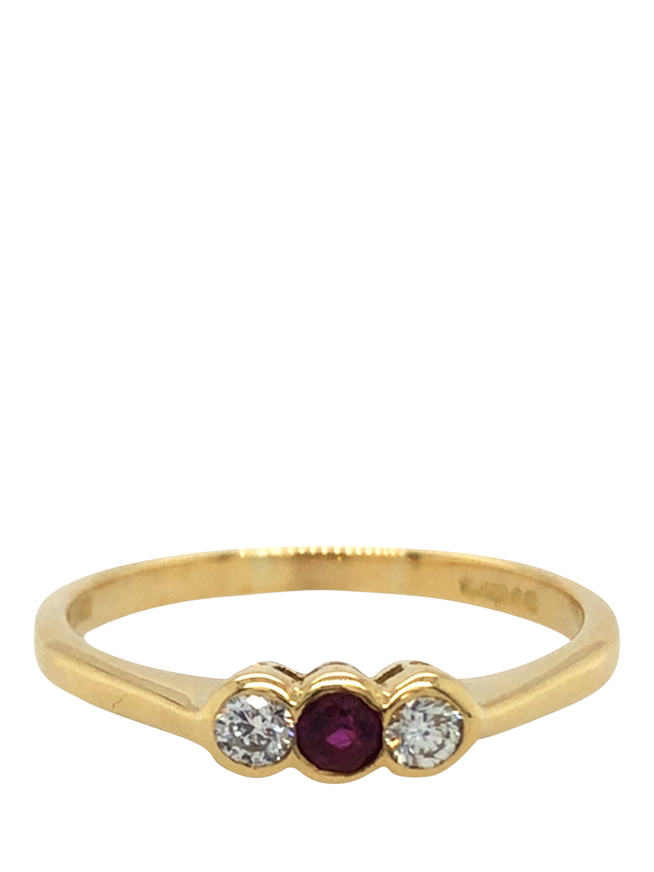 Product image 2 of 5, which shows Pre-loved 18ct Yellow Gold 3-Stone Diamond and Ruby Ring