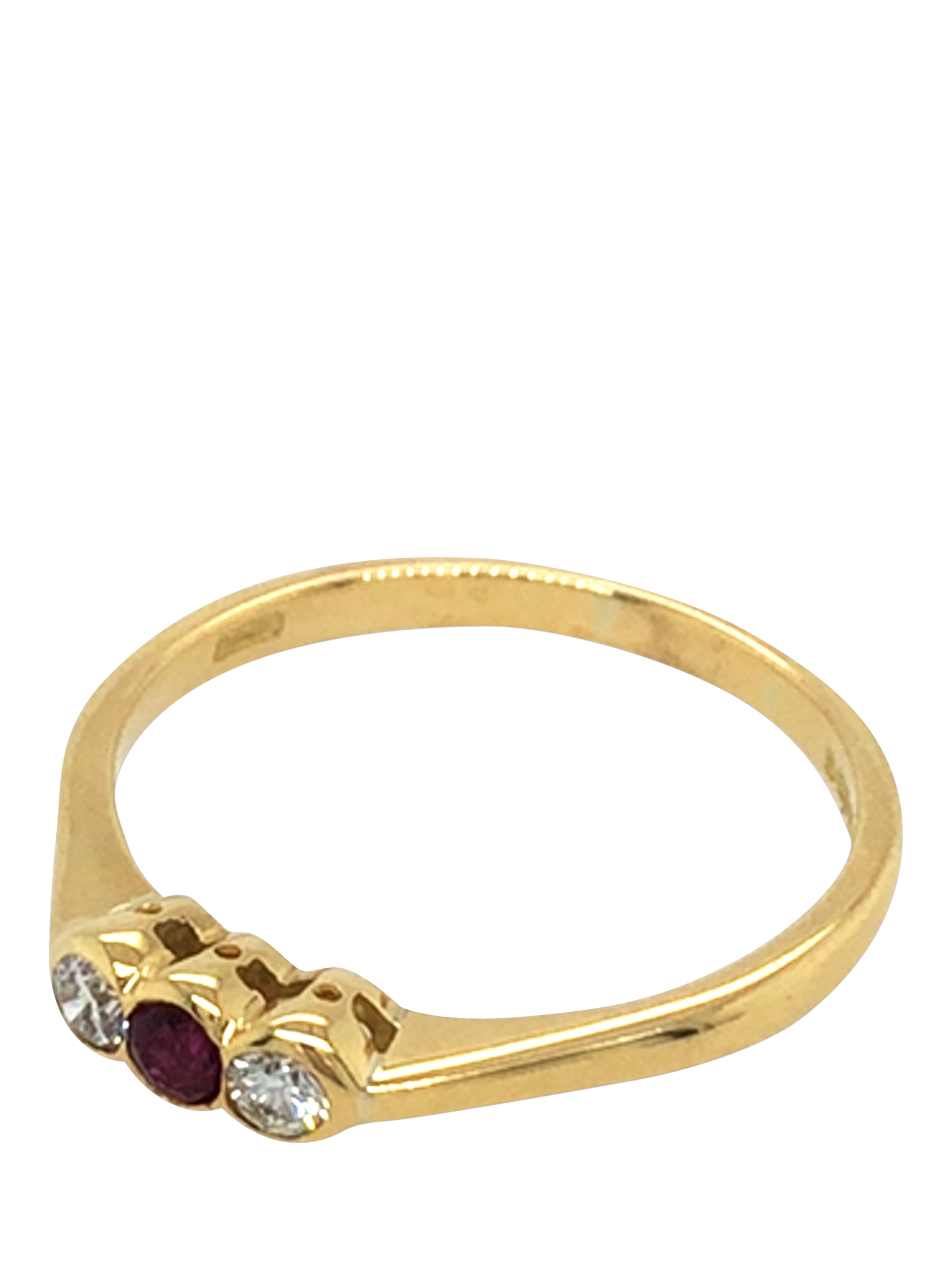Product image 4 of 5, which shows Pre-loved 18ct Yellow Gold 3-Stone Diamond and Ruby Ring