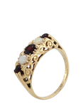Pre-loved 9ct Yellow Gold Alternate Garnet and Opal Carved Ring, Date Circa 1976