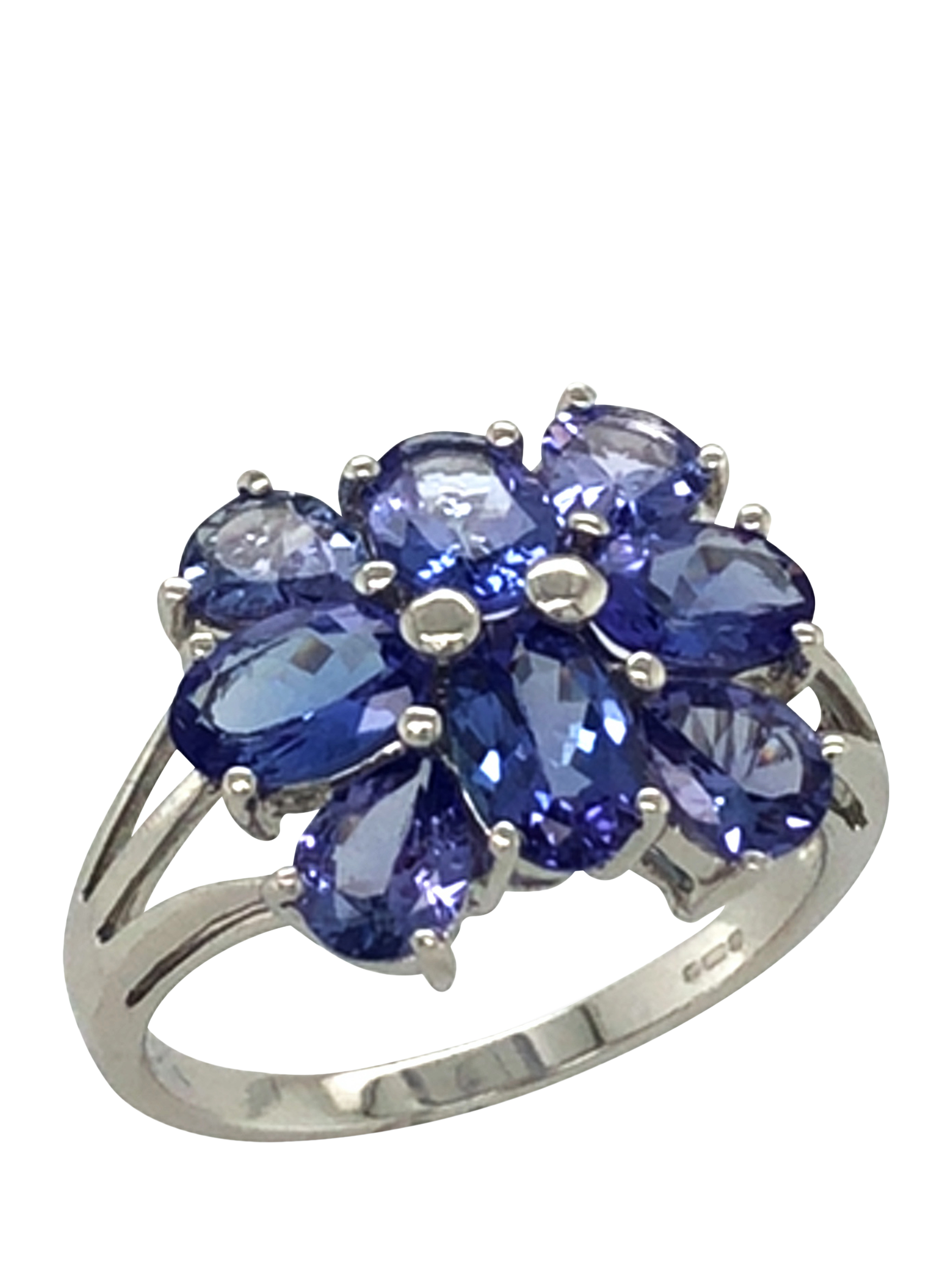 Product image 2 of 5, which shows Pre-loved 9ct White Gold 8-Stone Tanzanite Claw Set Cluster Ring, Dated Circa 2000