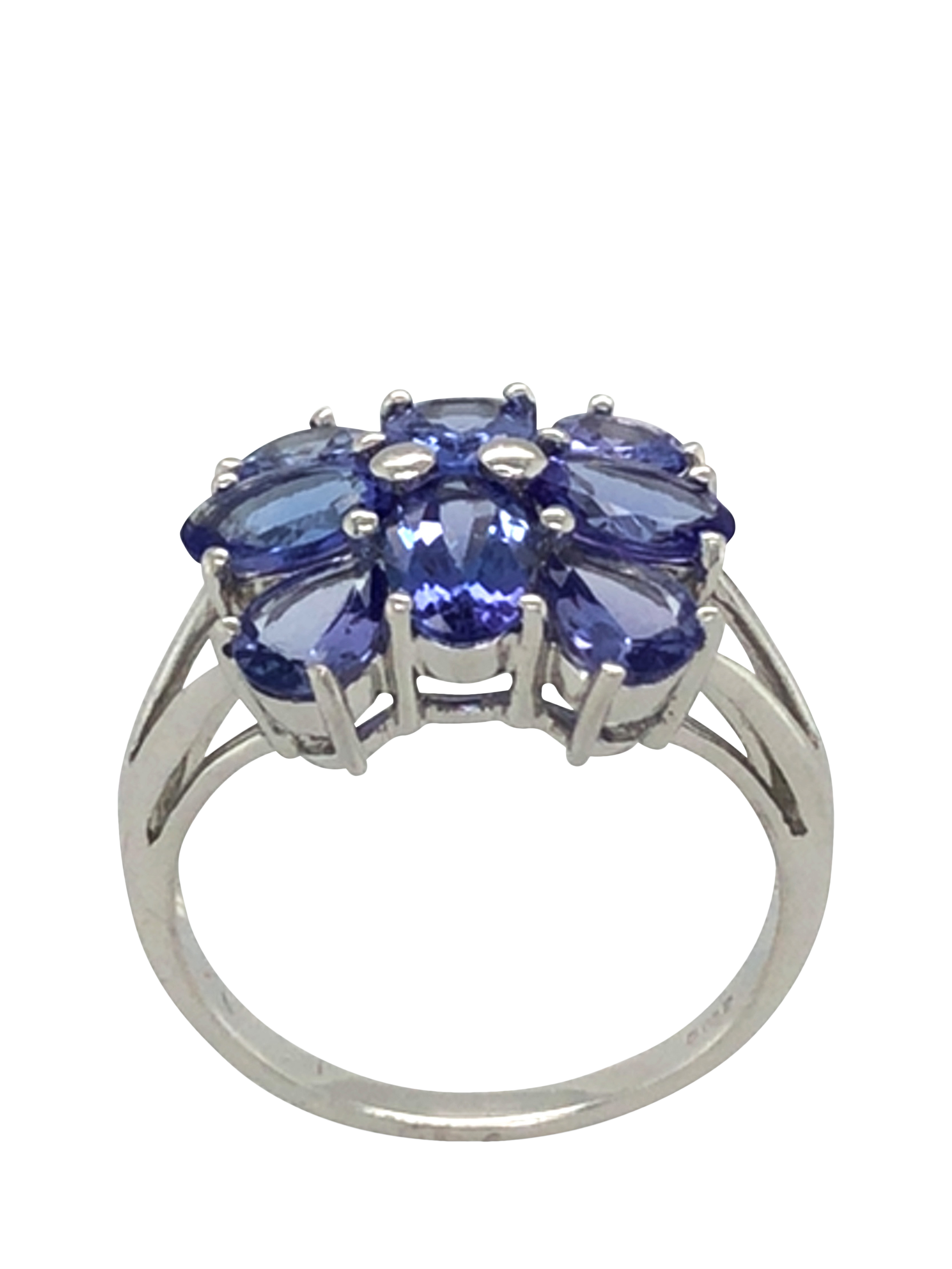 Product image 3 of 5, which shows Pre-loved 9ct White Gold 8-Stone Tanzanite Claw Set Cluster Ring, Dated Circa 2000