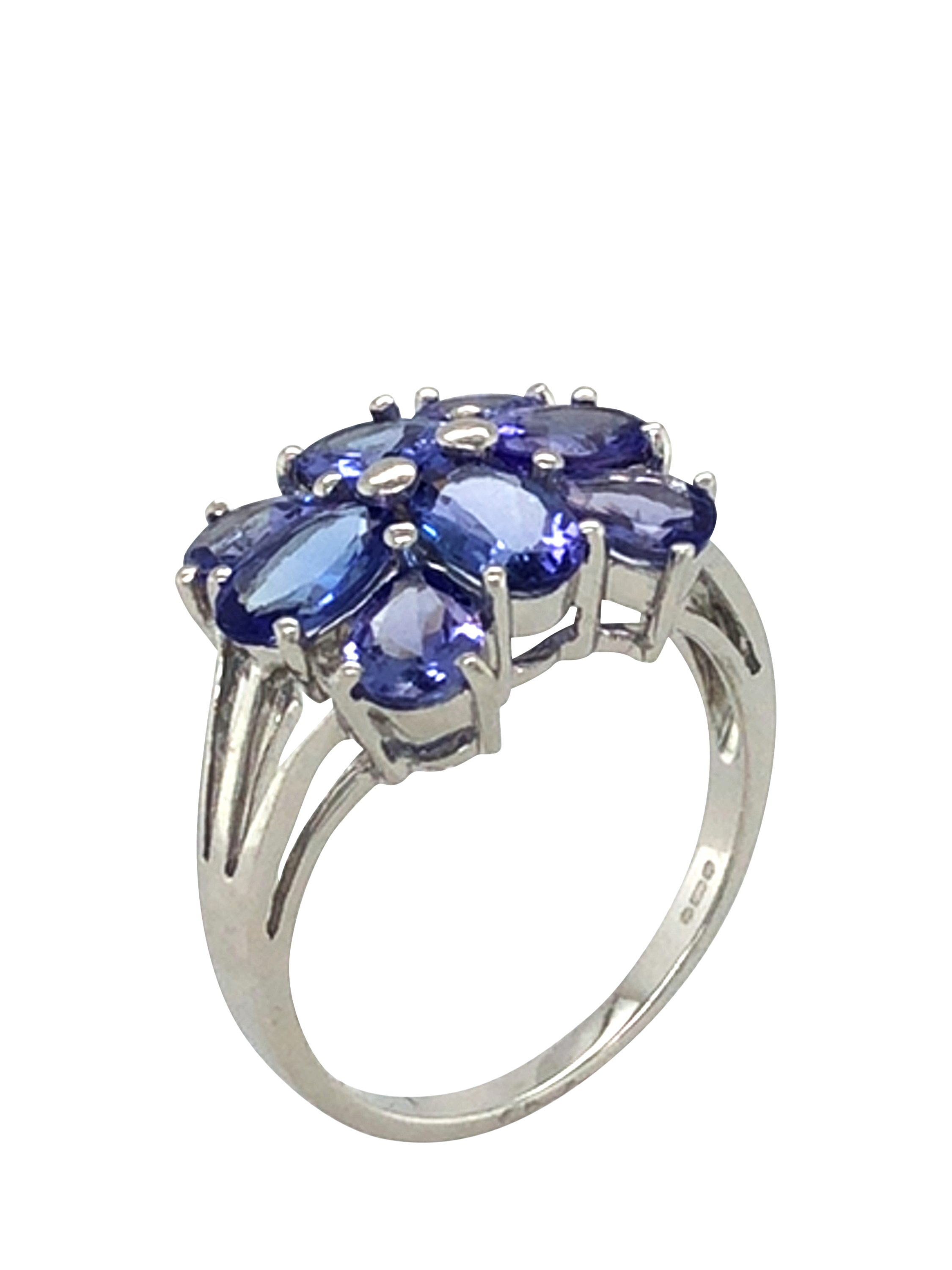Product image 5 of 5, which shows Pre-loved 9ct White Gold 8-Stone Tanzanite Claw Set Cluster Ring, Dated Circa 2000