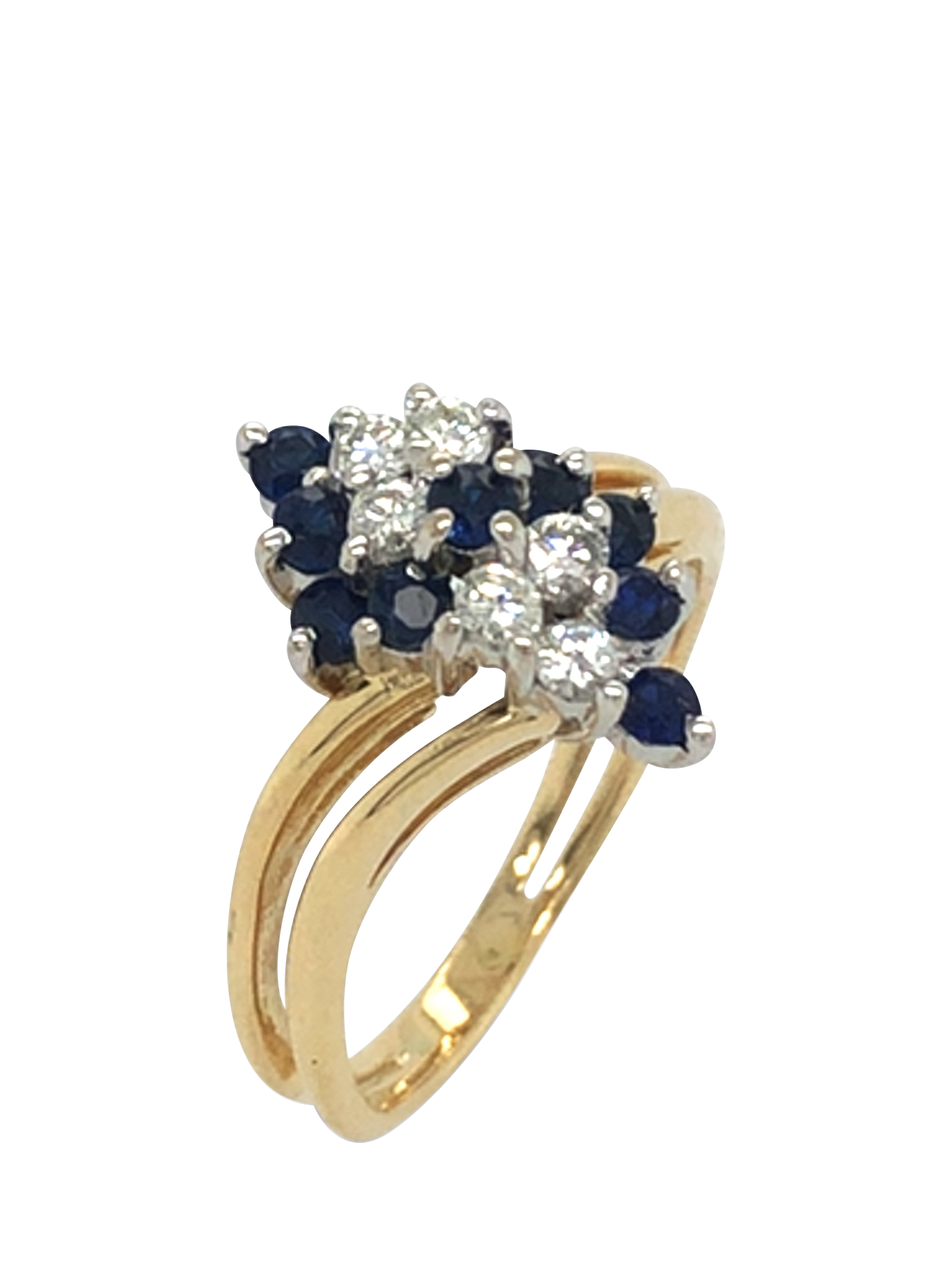 Product image 1 of 5, which shows Pre-loved 18ct Yellow and White Gold Diamond and Sapphire Claw Set Marquise Cluster Ring