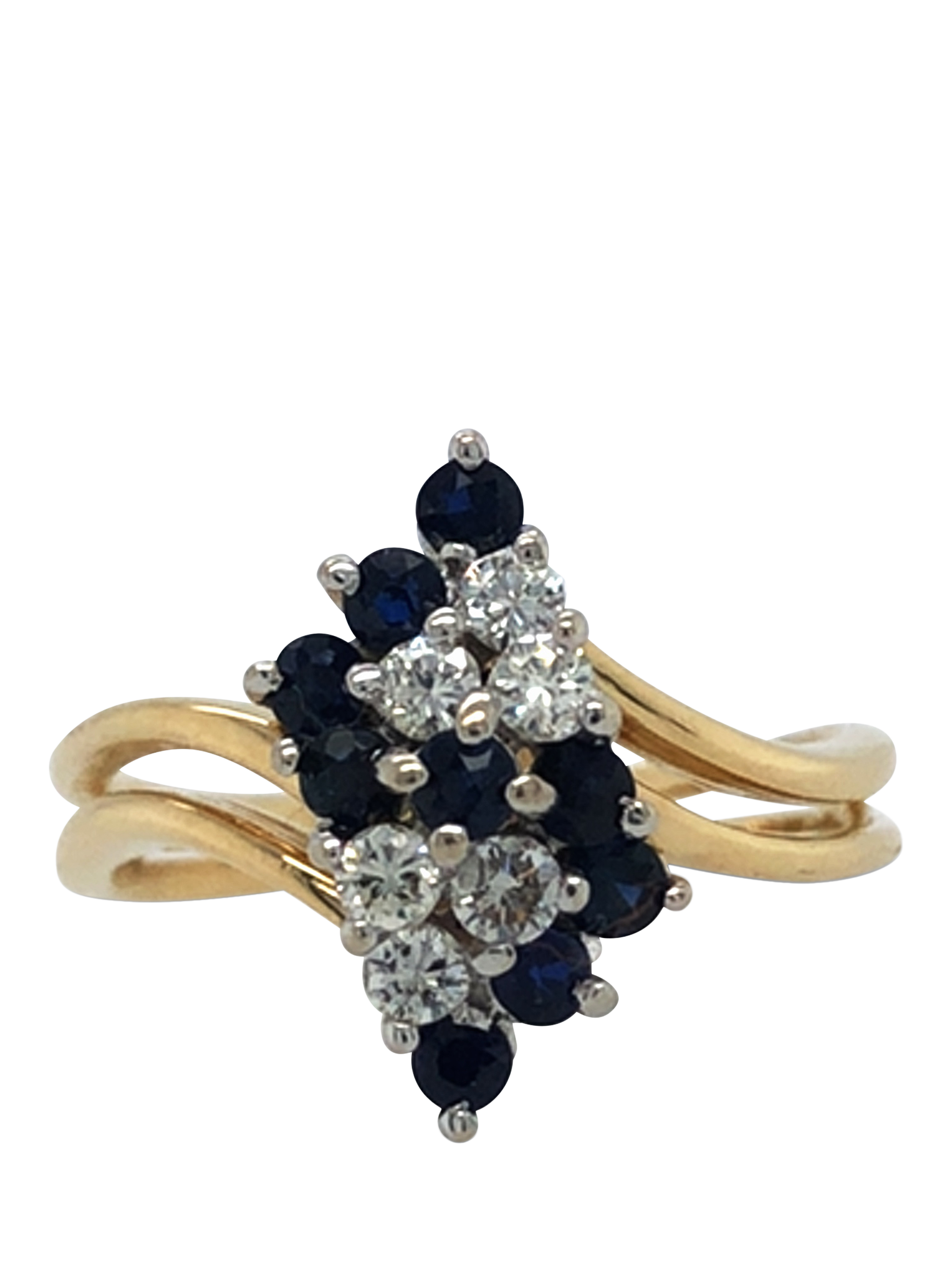 Product image 2 of 5, which shows Pre-loved 18ct Yellow and White Gold Diamond and Sapphire Claw Set Marquise Cluster Ring